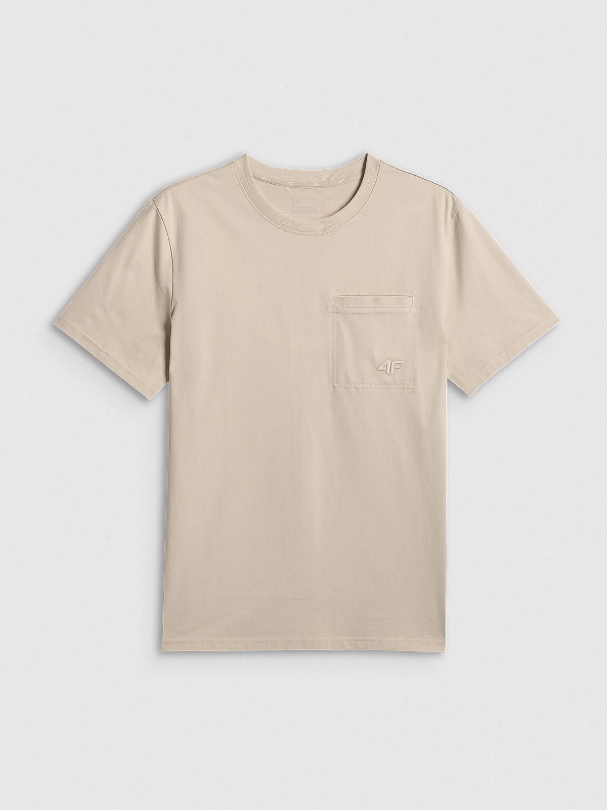4F T-shirt regular gładki męski - beżowy M