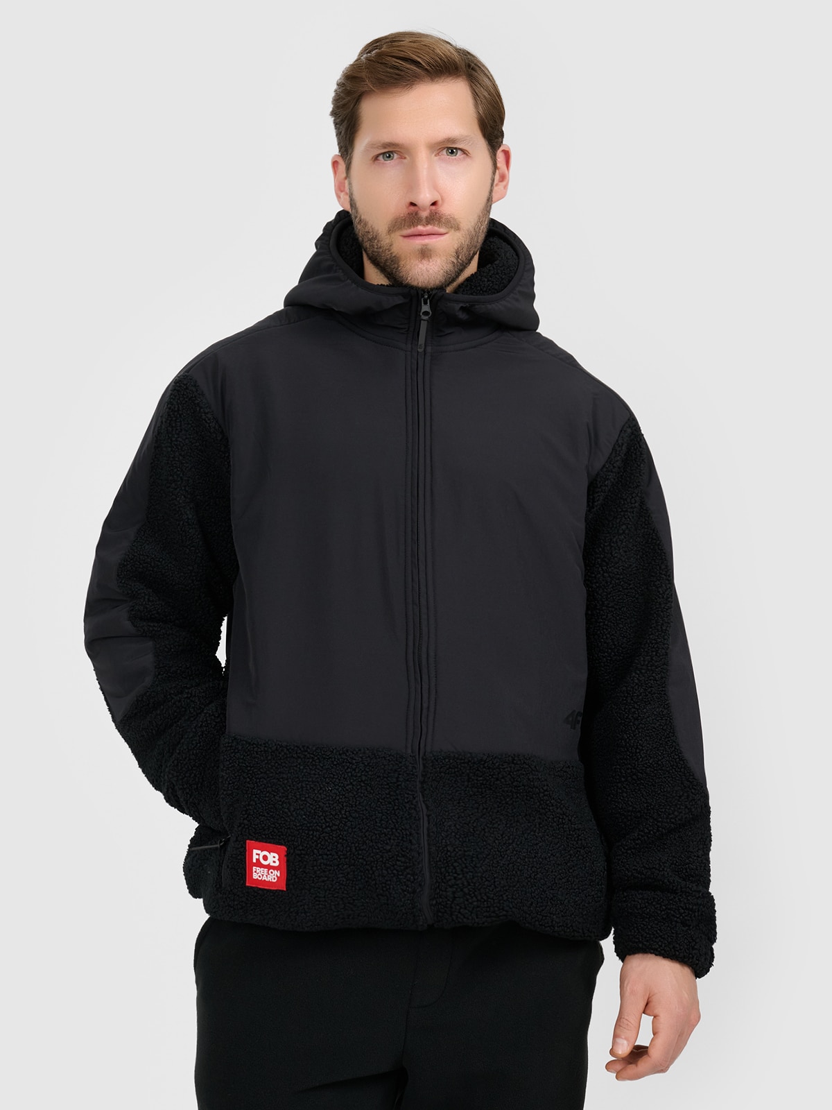 4F Polar sherpa loose z kapturem męski - czarny M