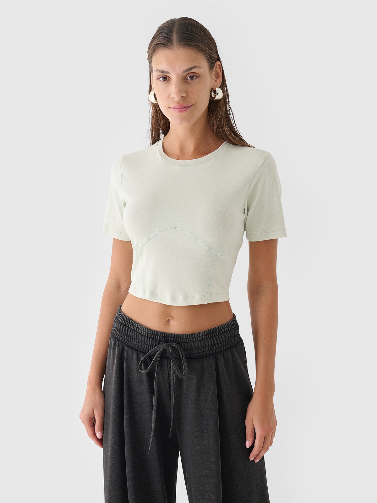 4F Crop top slim gładki damski - zielony L
