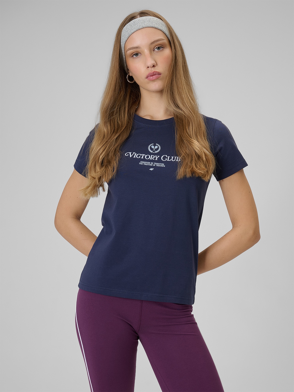 4F T-shirt regular z nadrukiem damski - granatowy XS