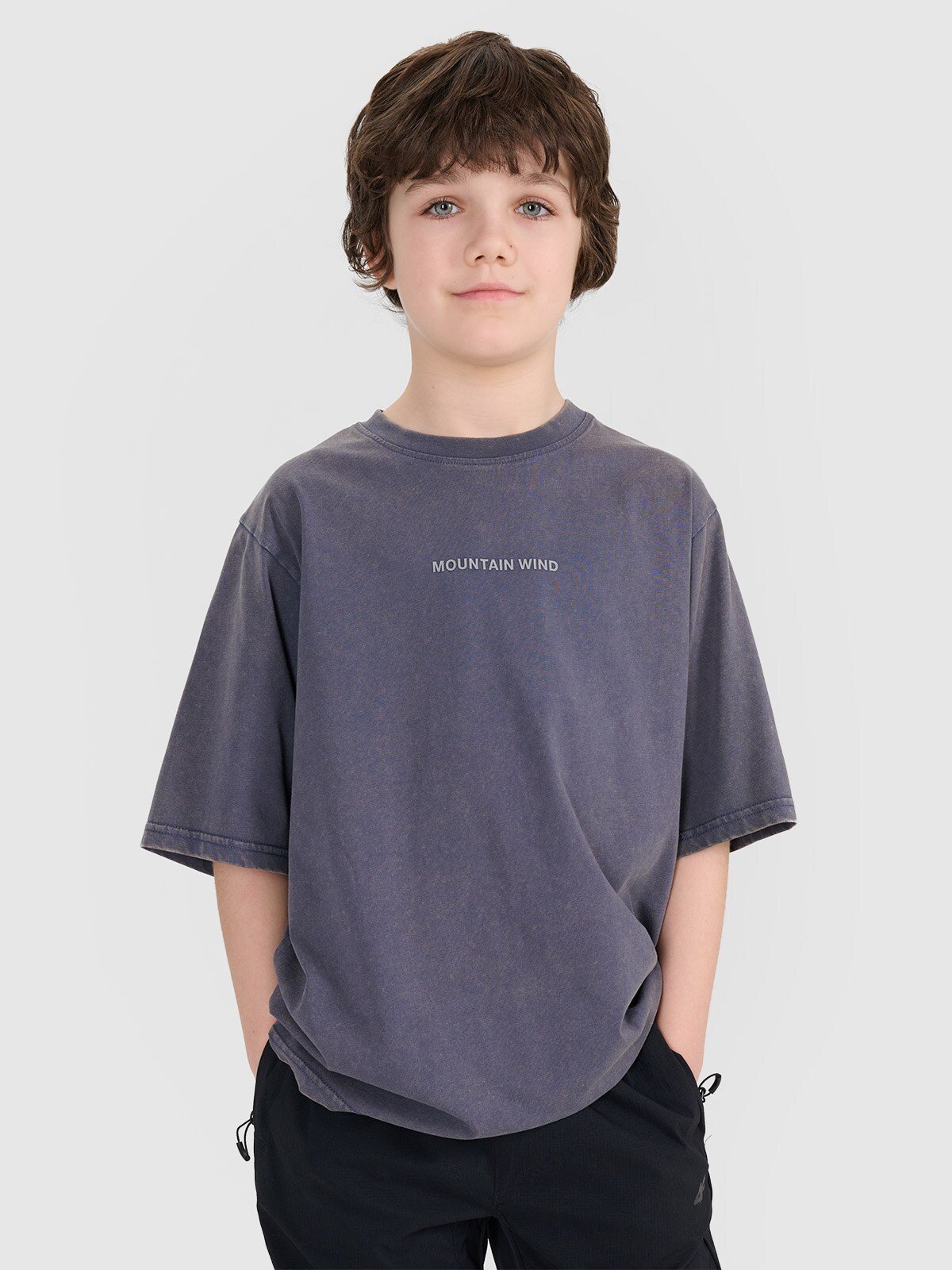 4F T-shirt oversize z nadrukiem chłopięcy - szary 128 (7-8 lat)