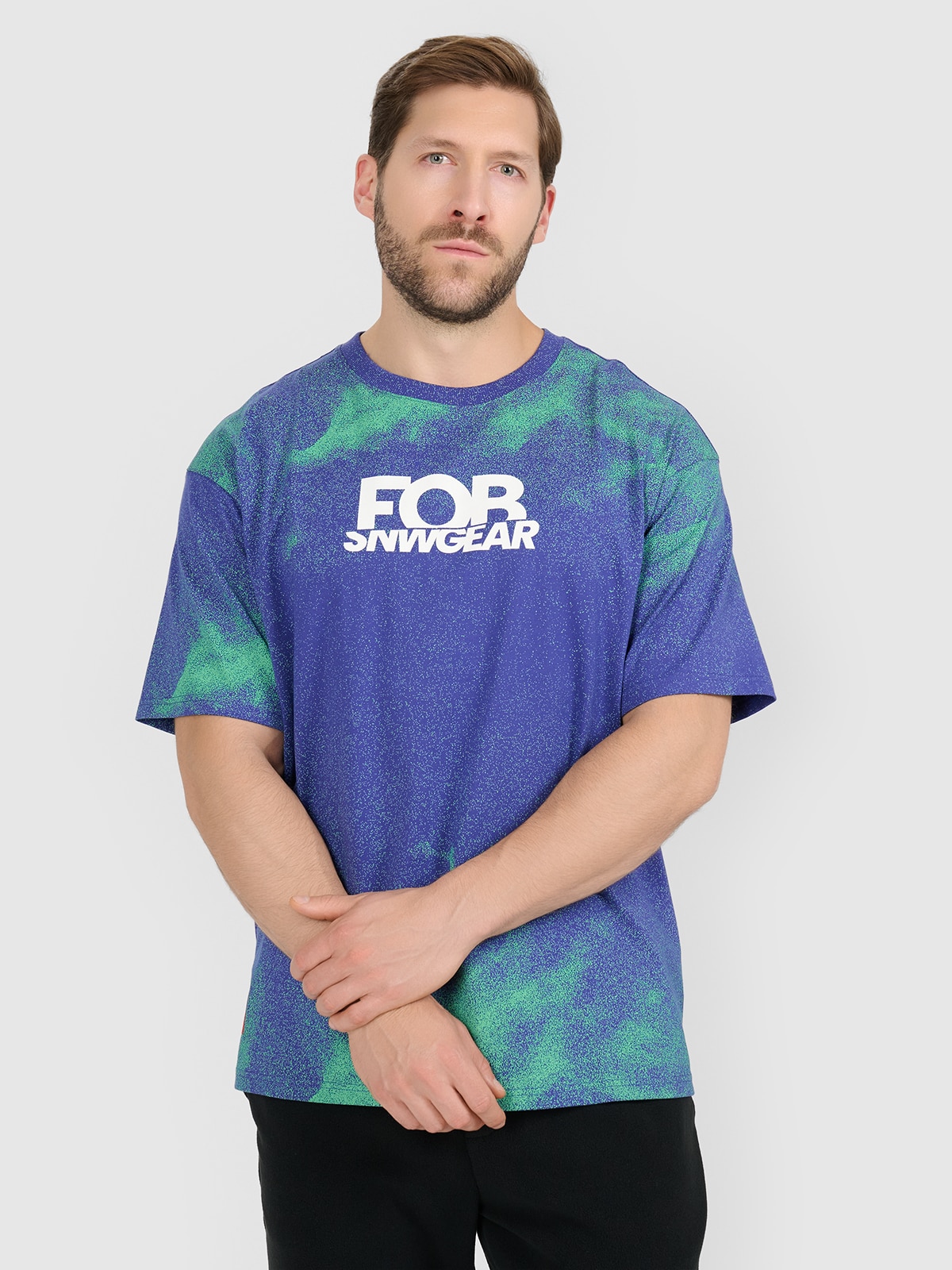 4F T-shirt loose z nadrukiem męski - fioletowy S