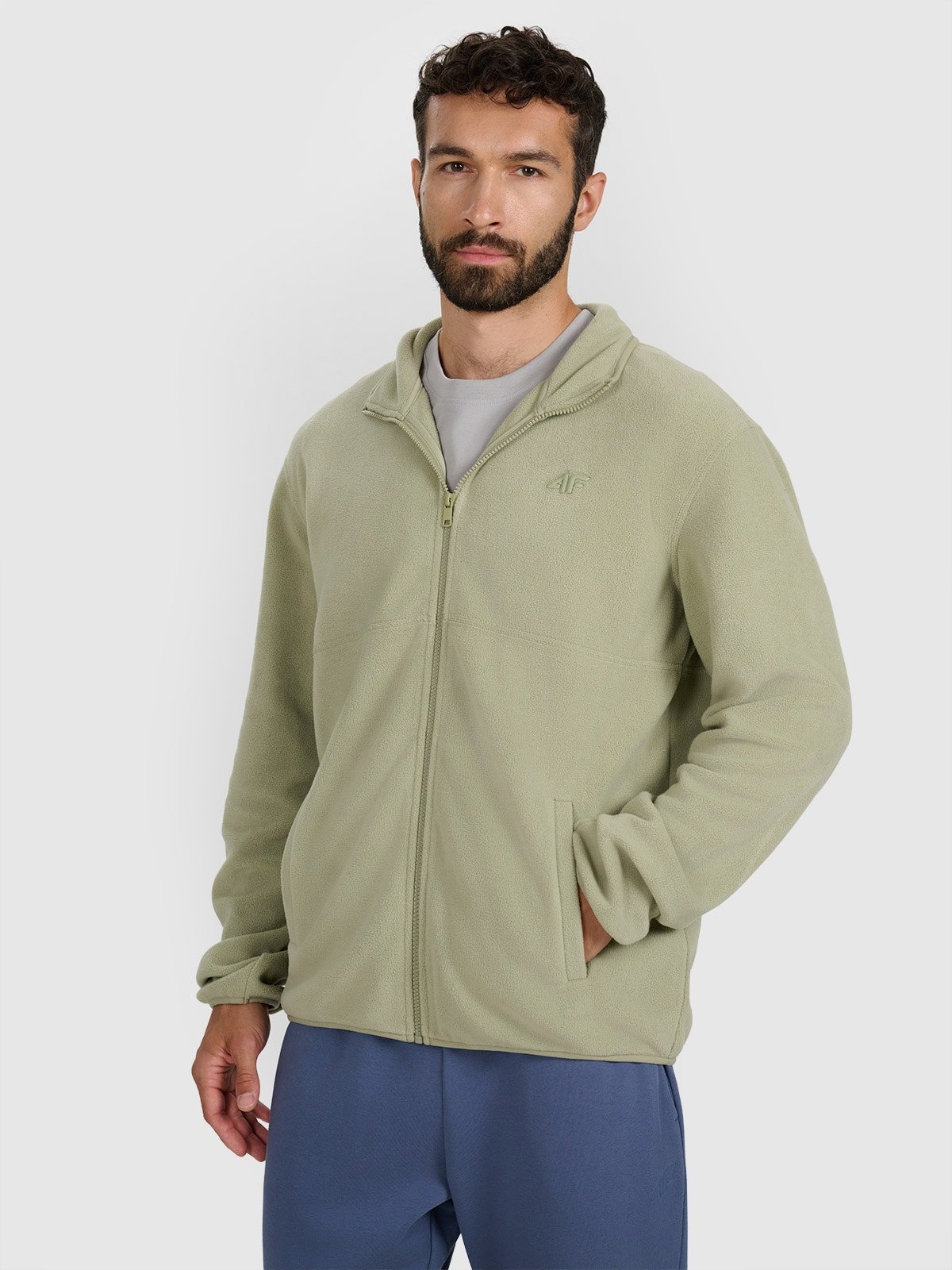 4F Polar ze stójką regular męski - oliwkowy XL