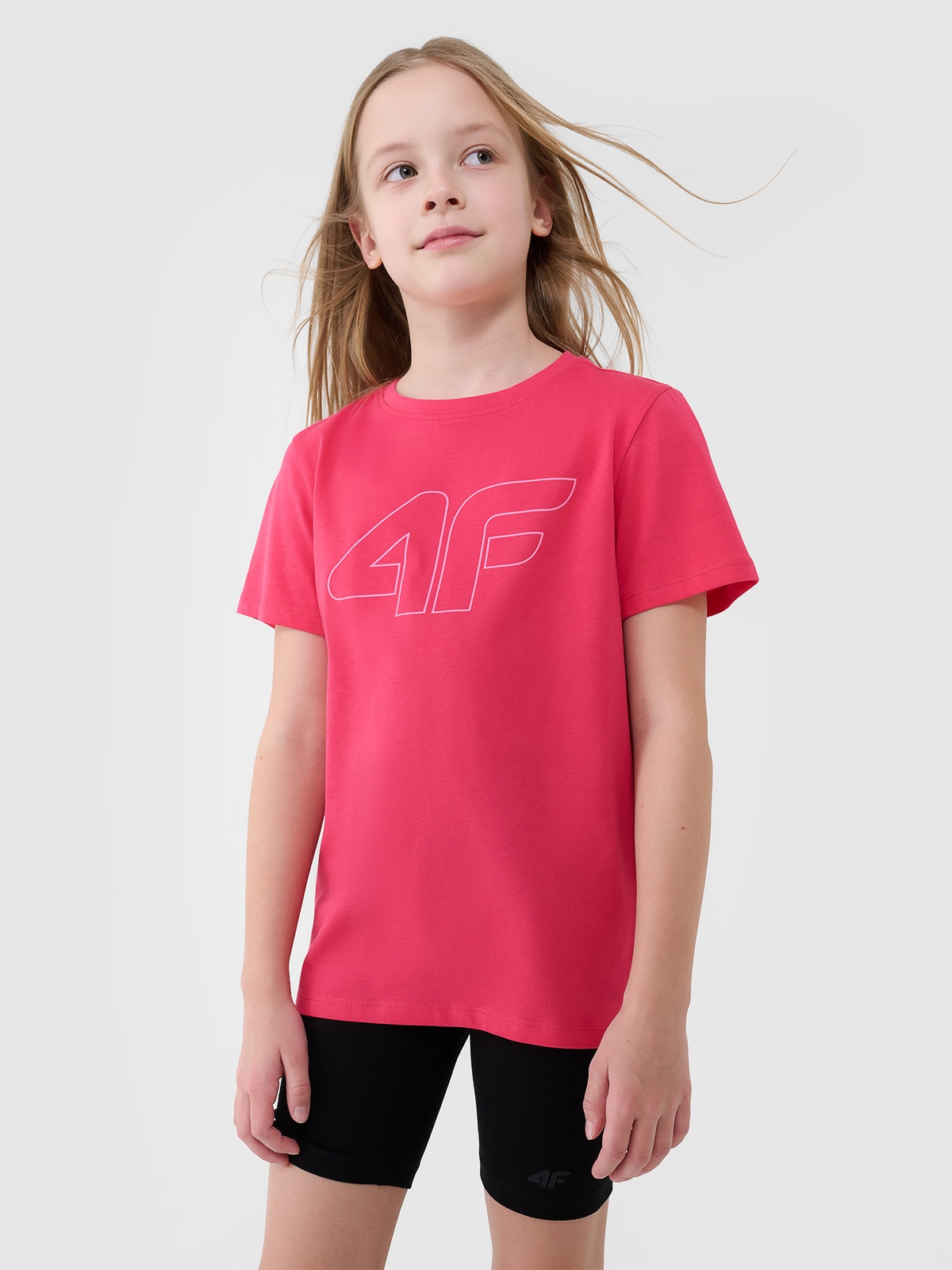 4F T-shirt regular z nadrukiem dziewczęcy - różowy 146 (10-11 lat)