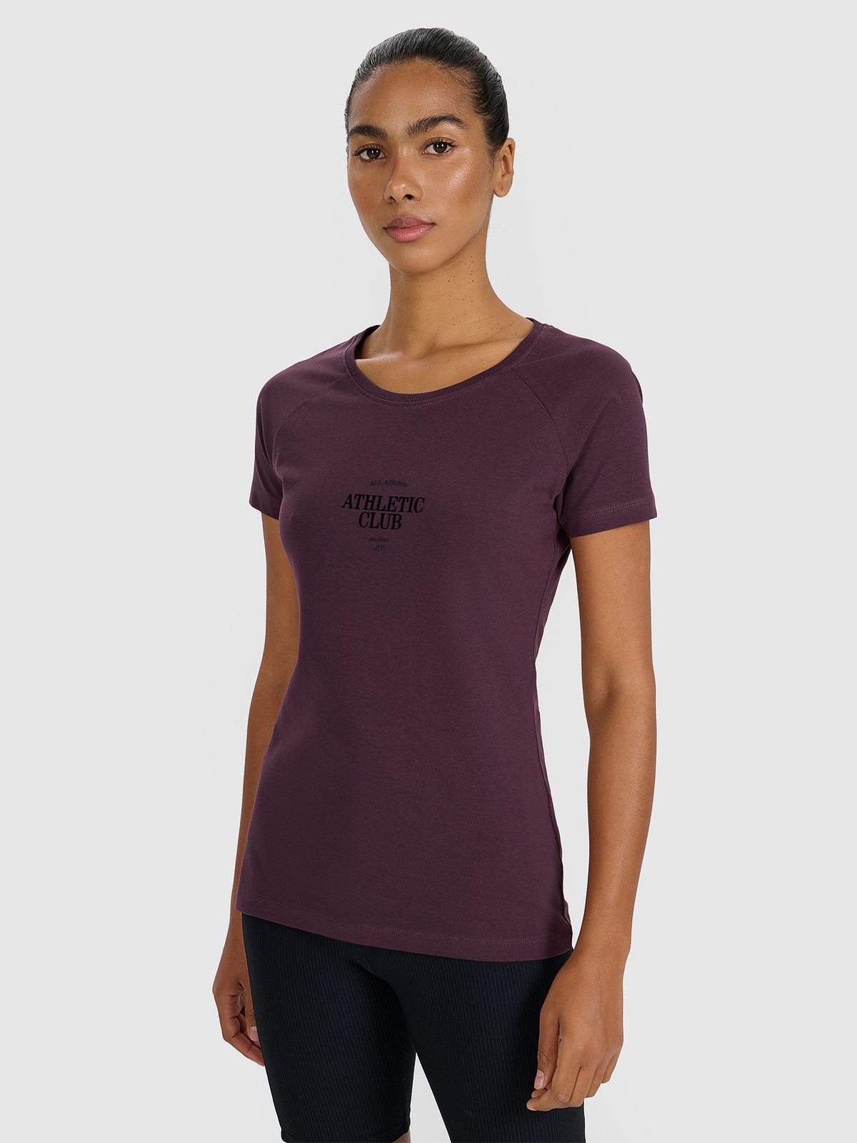 4F T-shirt slim z nadrukiem damski - fioletowy S