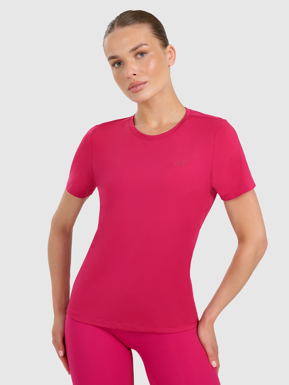 4F Koszulka treningowa regular szybkoschnąca damska - różowa XL