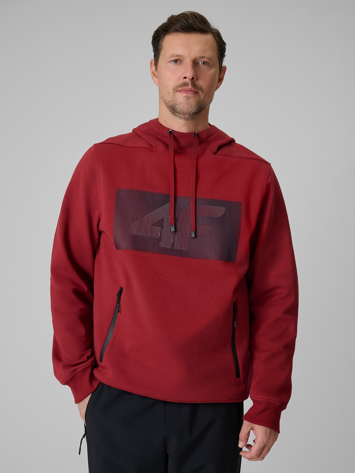 4F Bluza dresowa regular z kapturem męska - czerwona S