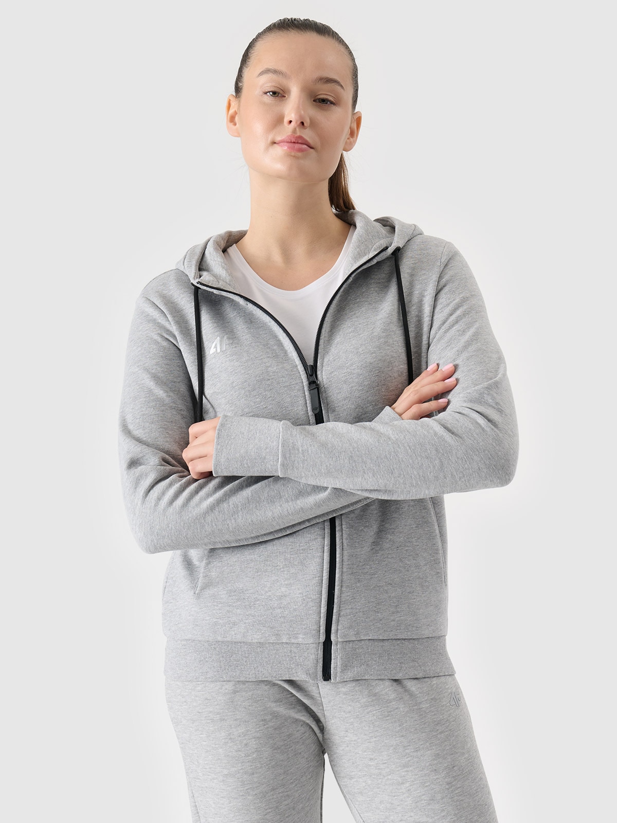 4F Bluza dresowa rozpinana z kapturem damska - szara XL