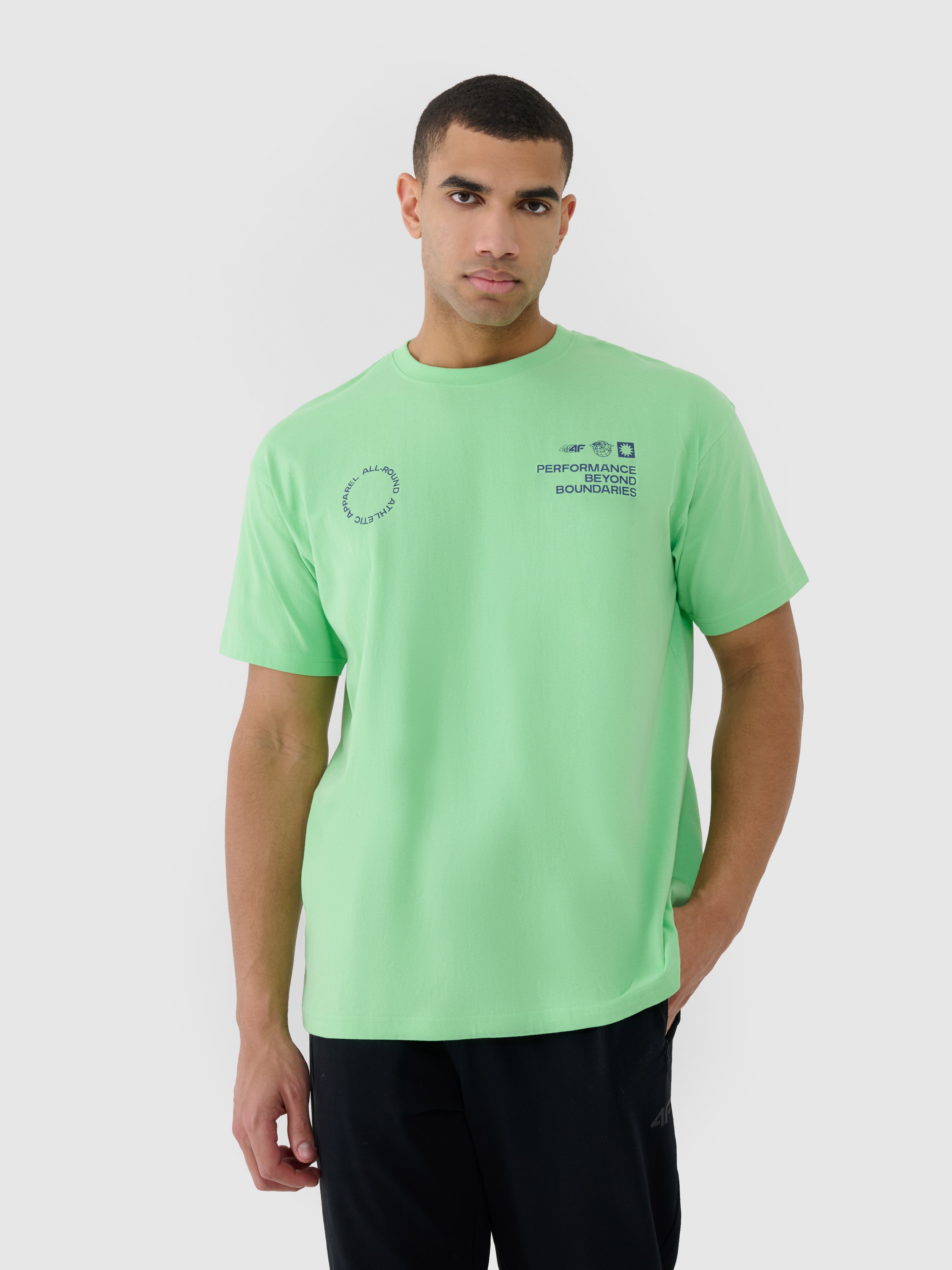 4F T-shirt oversize z nadrukiem męski - zielony XL