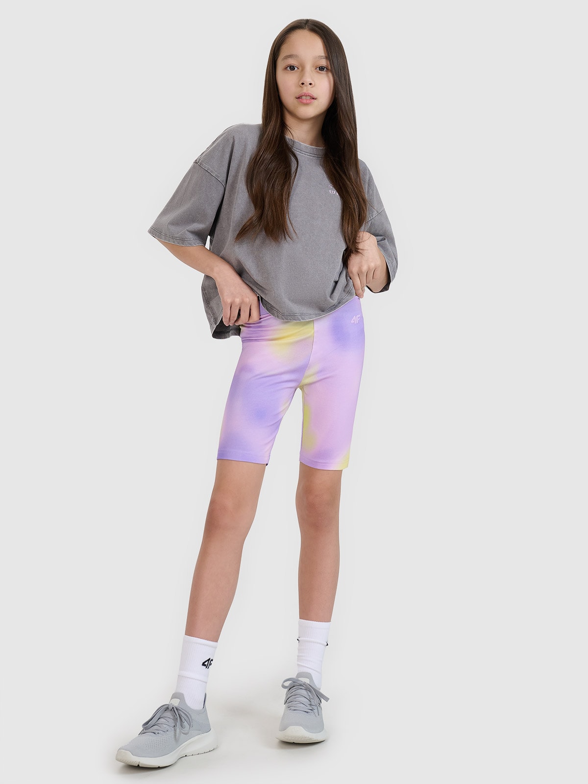 4F Legginsy kolarki dzianinowe dziewczęce - fioletowe 122 (6-7 lat)