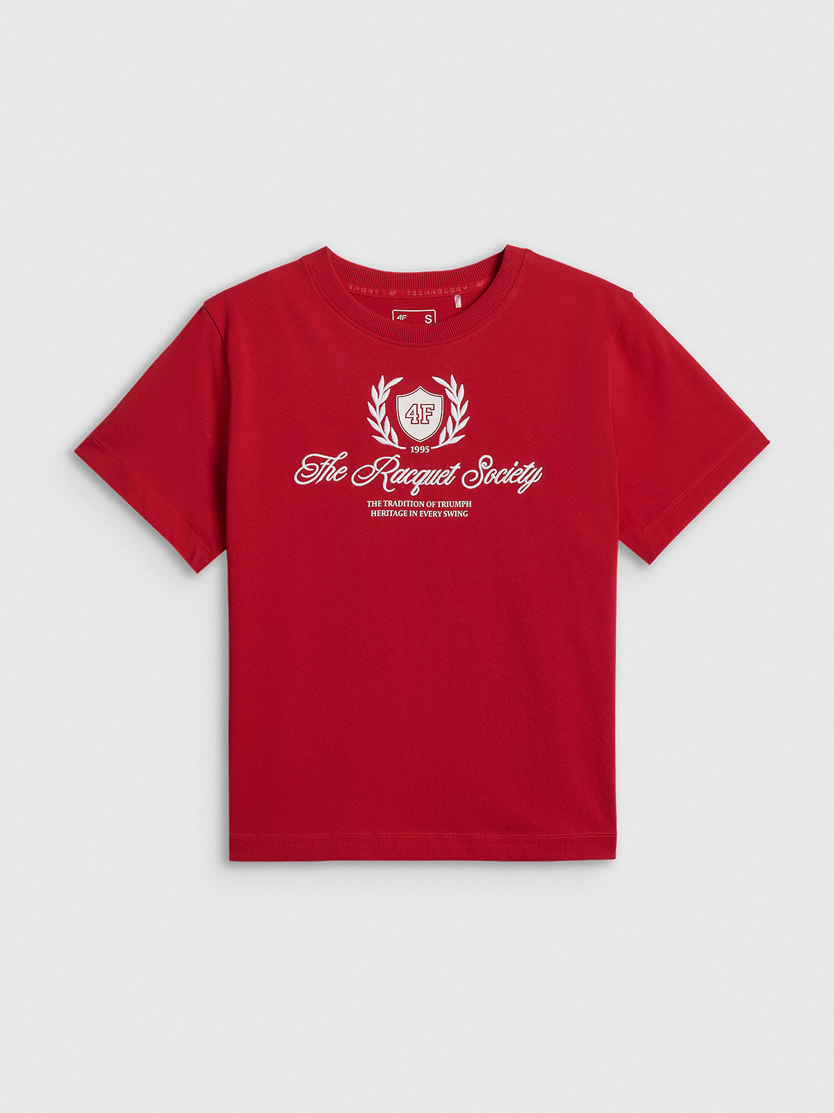 4F T-shirt boxy z nadrukiem damski - czerwony S