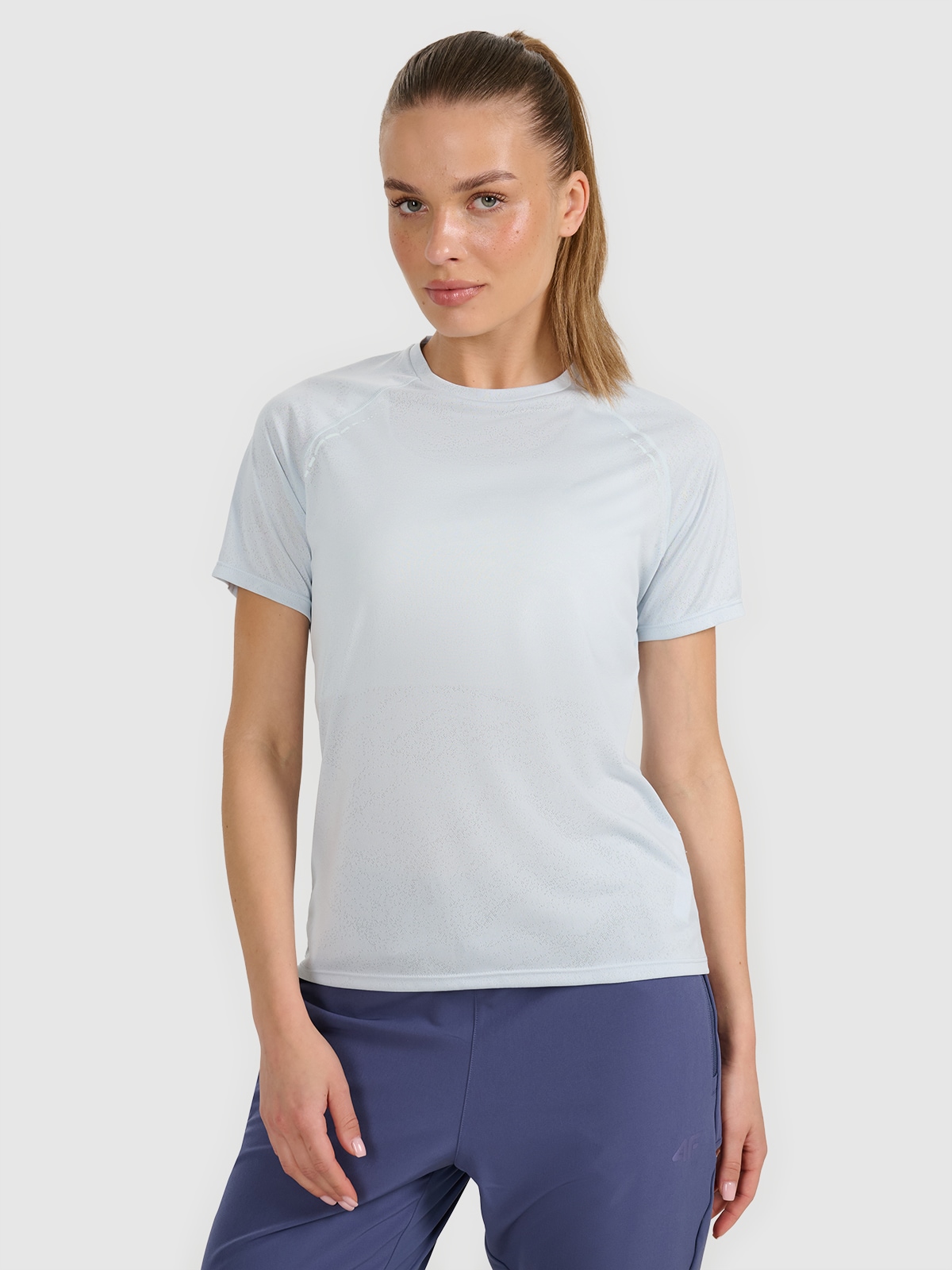 4F Koszulka do biegania regular szybkoschnąca damska - niebieska M