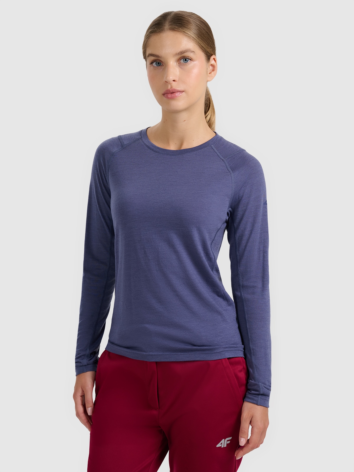 4F Longsleeve trekkingowy szybkoschnący z wełną merino damski - granatowy XL