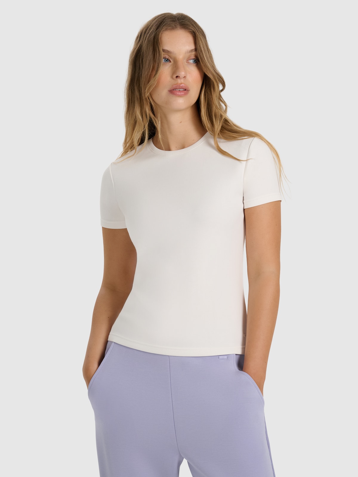 4F T-shirt z prążkowanej dzianiny z modalem damski - biały XXL