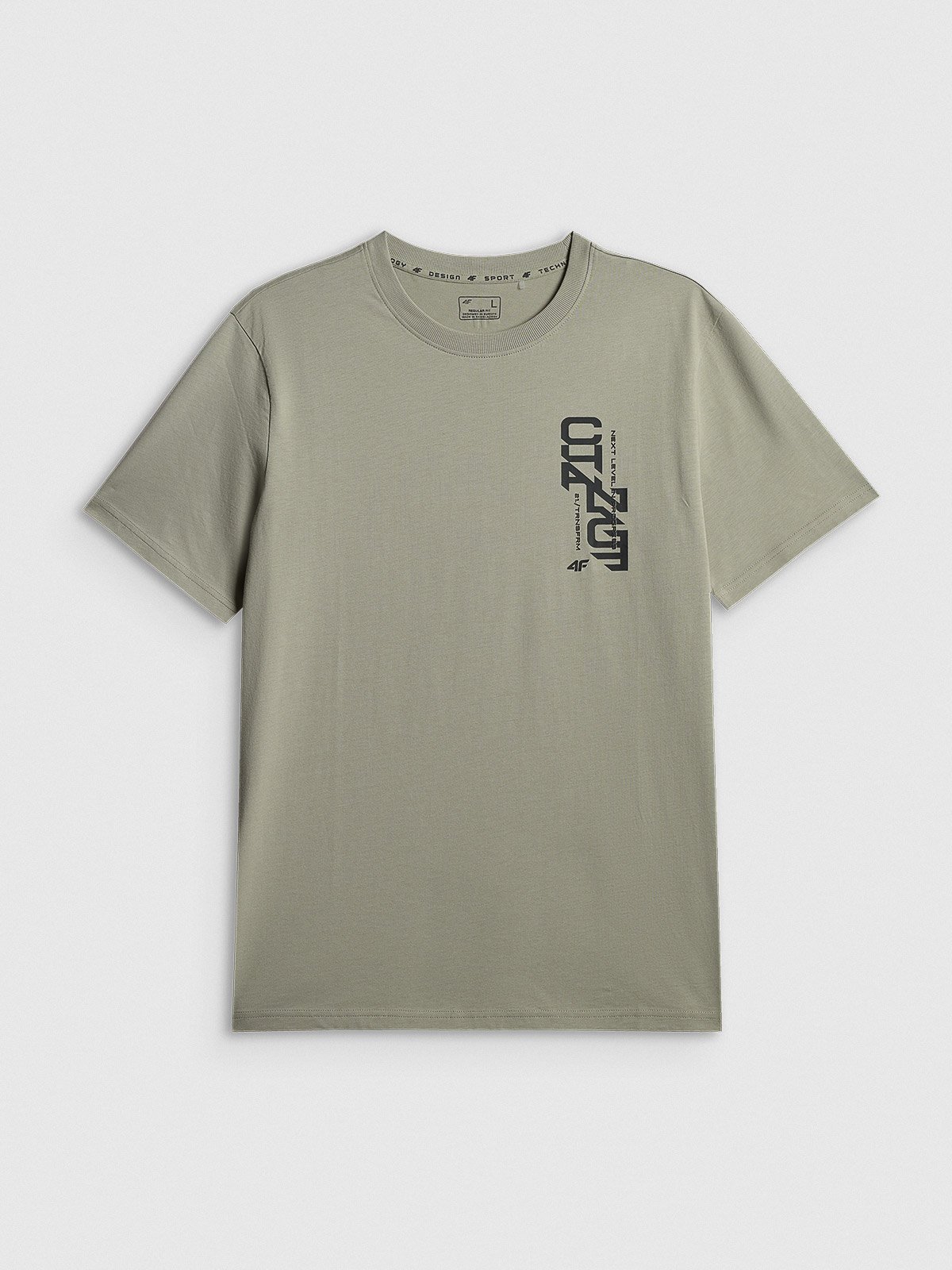 4F T-shirt regular z nadrukiem męski - khaki S
