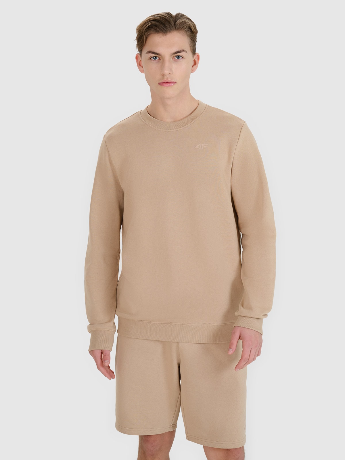 4F Bluza dresowa nierozpinana bez kaptura męska - beżowa XXL