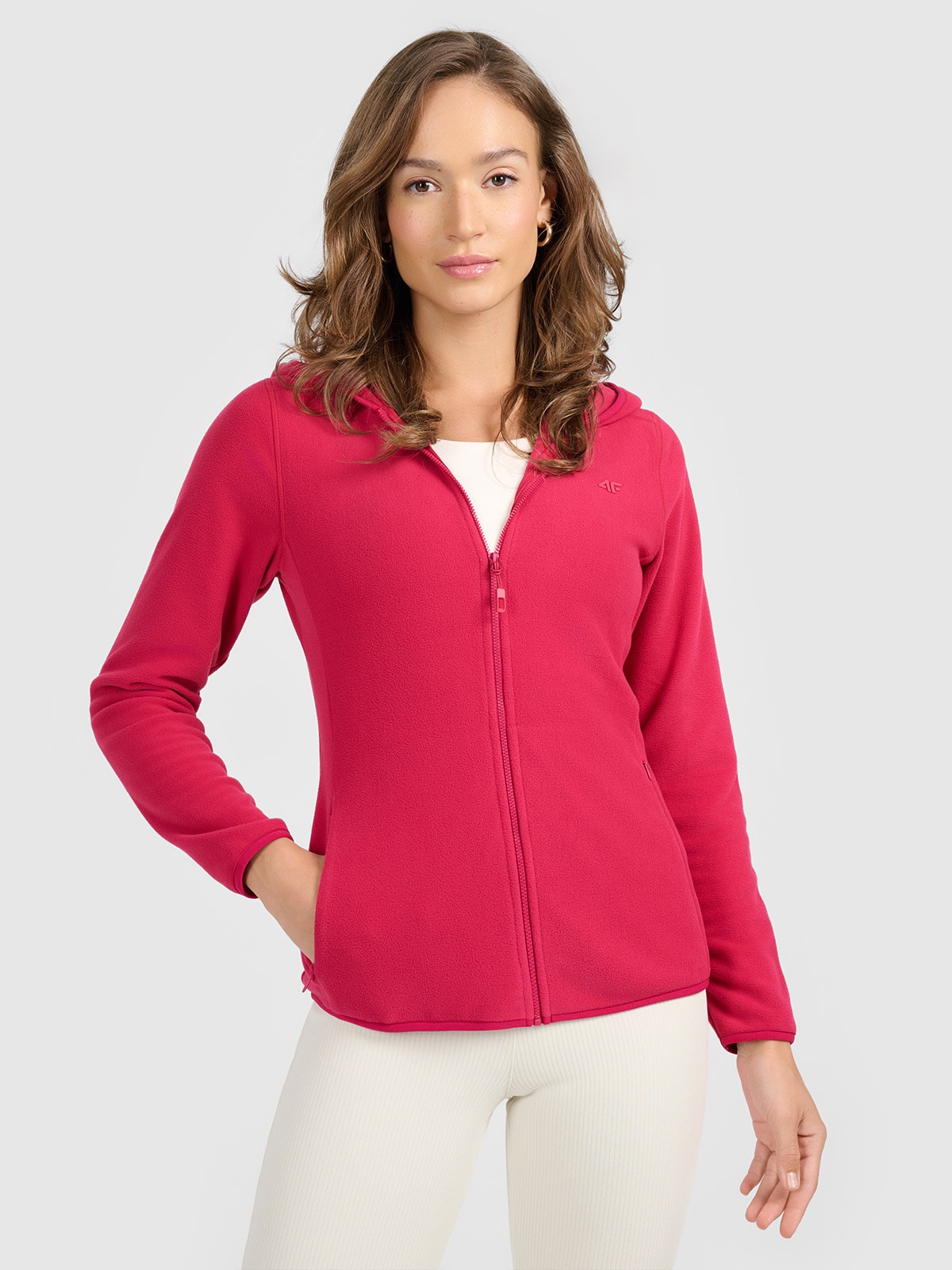 4F Polar slim z kapturem damski - różowy L