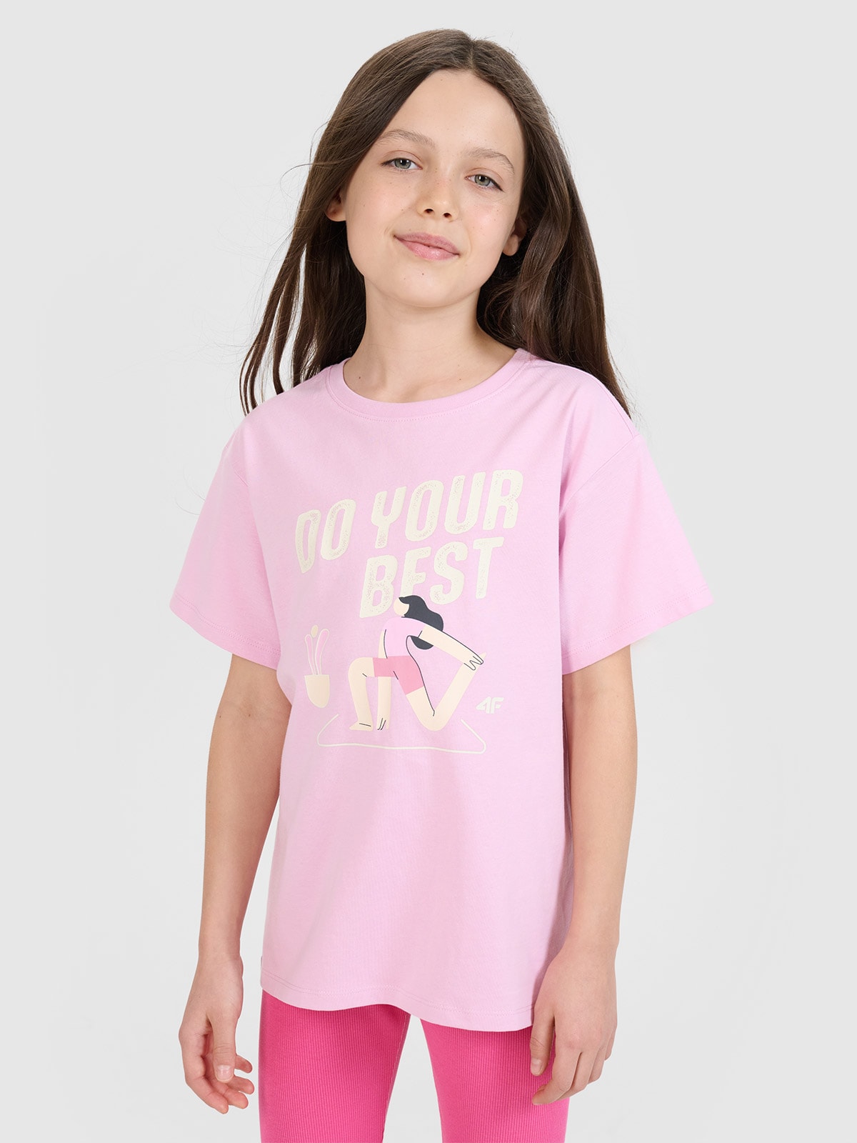 4F T-shirt regular z nadrukiem dziewczęcy - różowy 164 (13-14 lat)