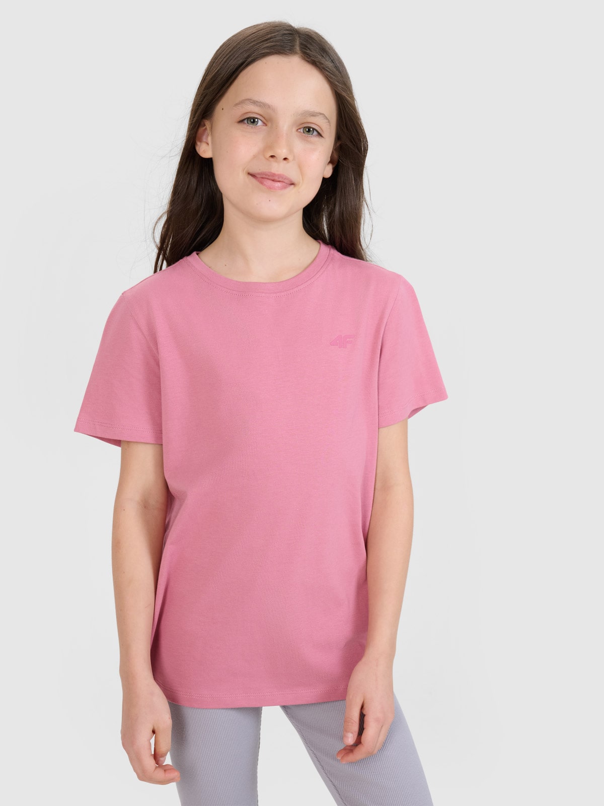 4F T-shirt regular gładki dziewczęcy - różowy 152 (11-12 lat)