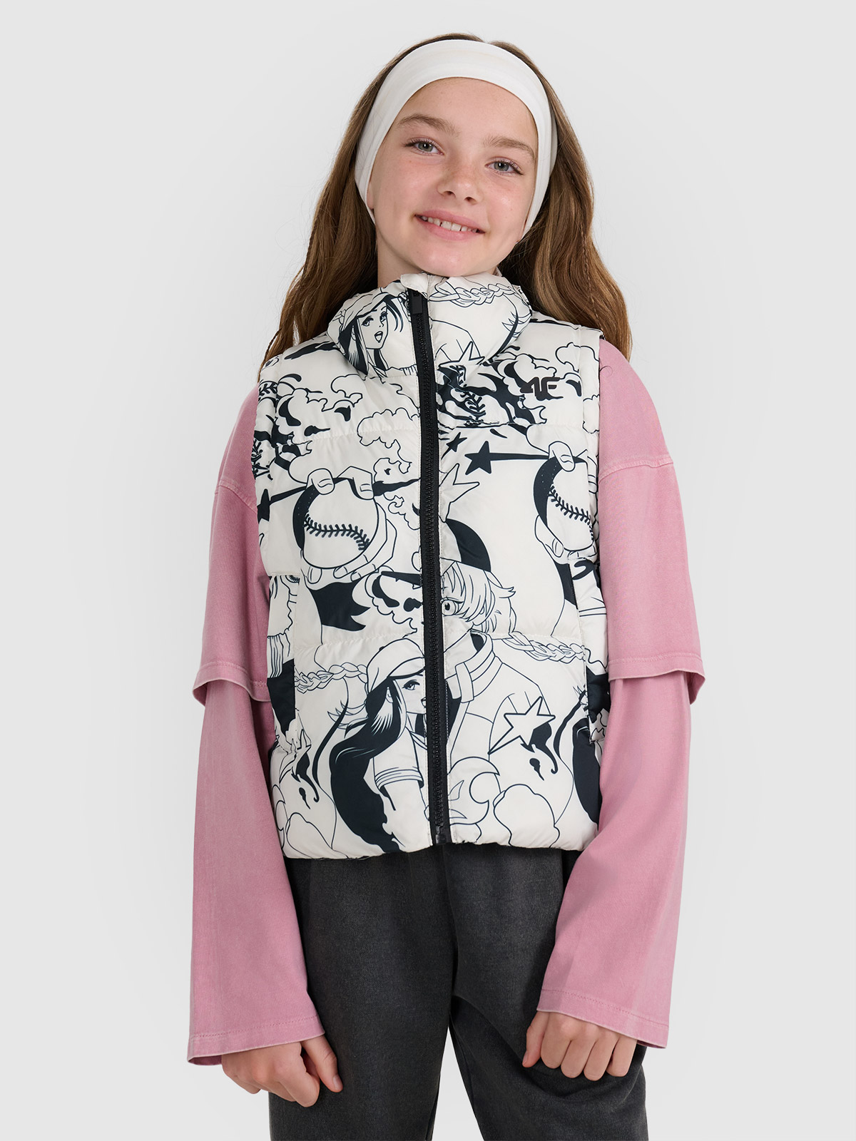 4F Bezrękawnik puchowy z wypełnieniem syntetycznym dziewczęcy - biały 152 (11-12 lat)