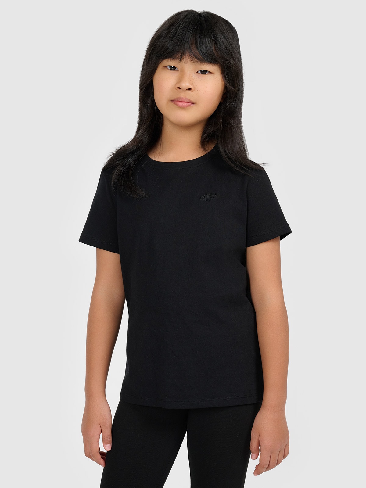 4F T-shirt gładki dziewczęcy - czarny 152 (11-12 lat)