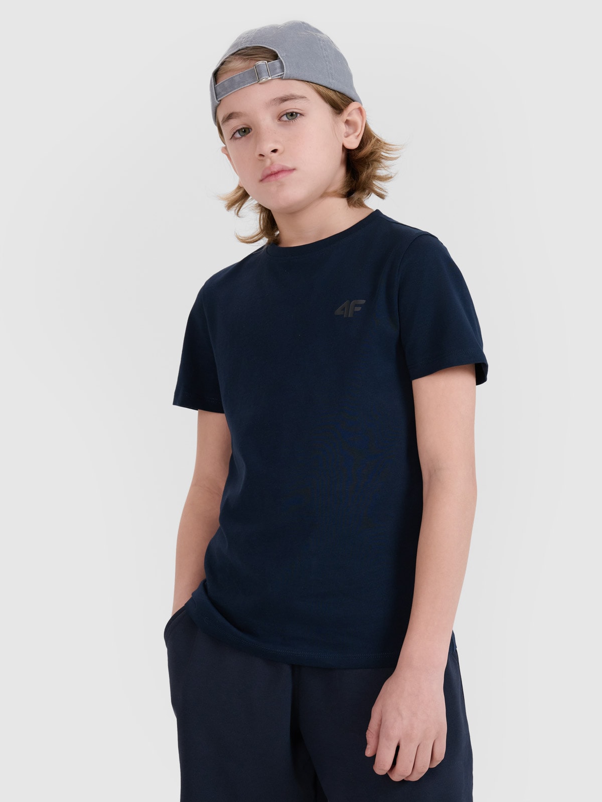 4F T-shirt regular gładki chłopięcy - granatowy 158 (12-13 lat)
