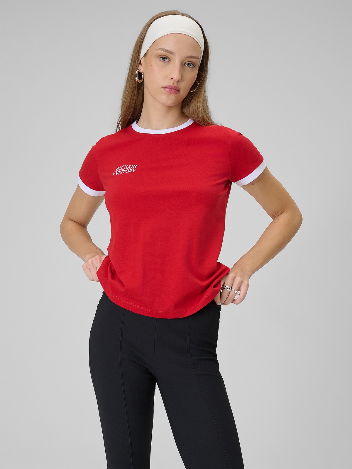 4F T-shirt regular z nadrukiem damski - czerwony S