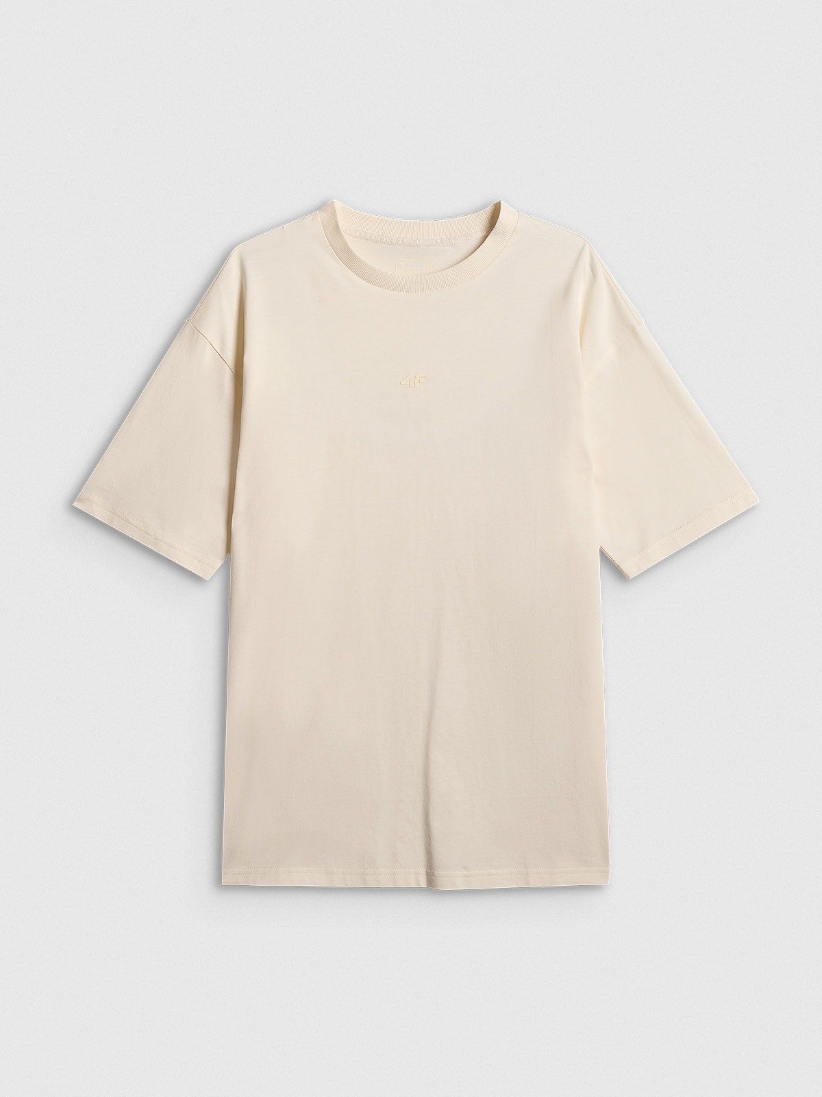 4F T-shirt loose gładki damski - beżowy L