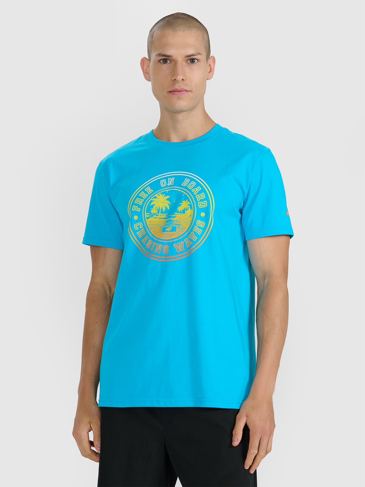 4F T-shirt regular z nadrukiem męski - niebieski XXL