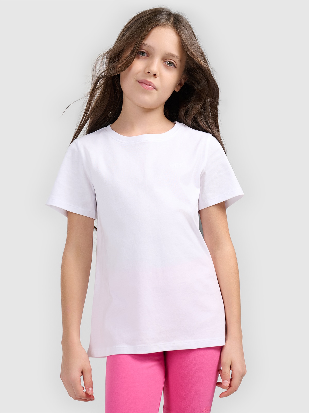 4F T-shirt gładki dziewczęcy - biały 122 (6-7 lat)