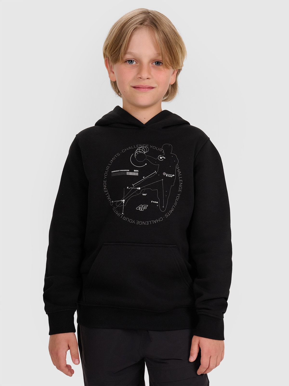 4F Bluza dresowa nierozpinana z kapturem chłopięca - czarna 164 (13-14 lat)