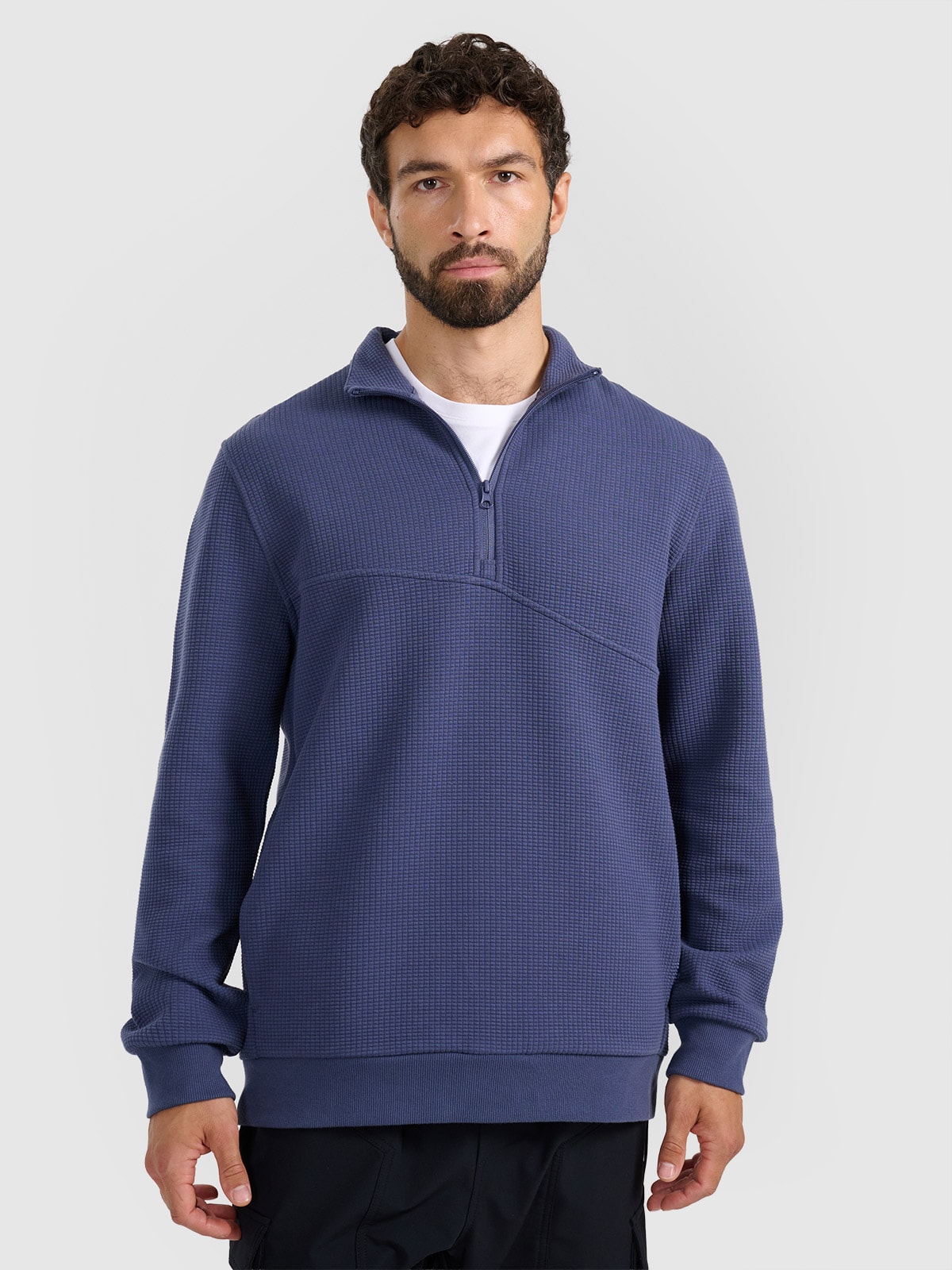 4F Bluza dresowa z dzianiny waflowej męska - granatowa S