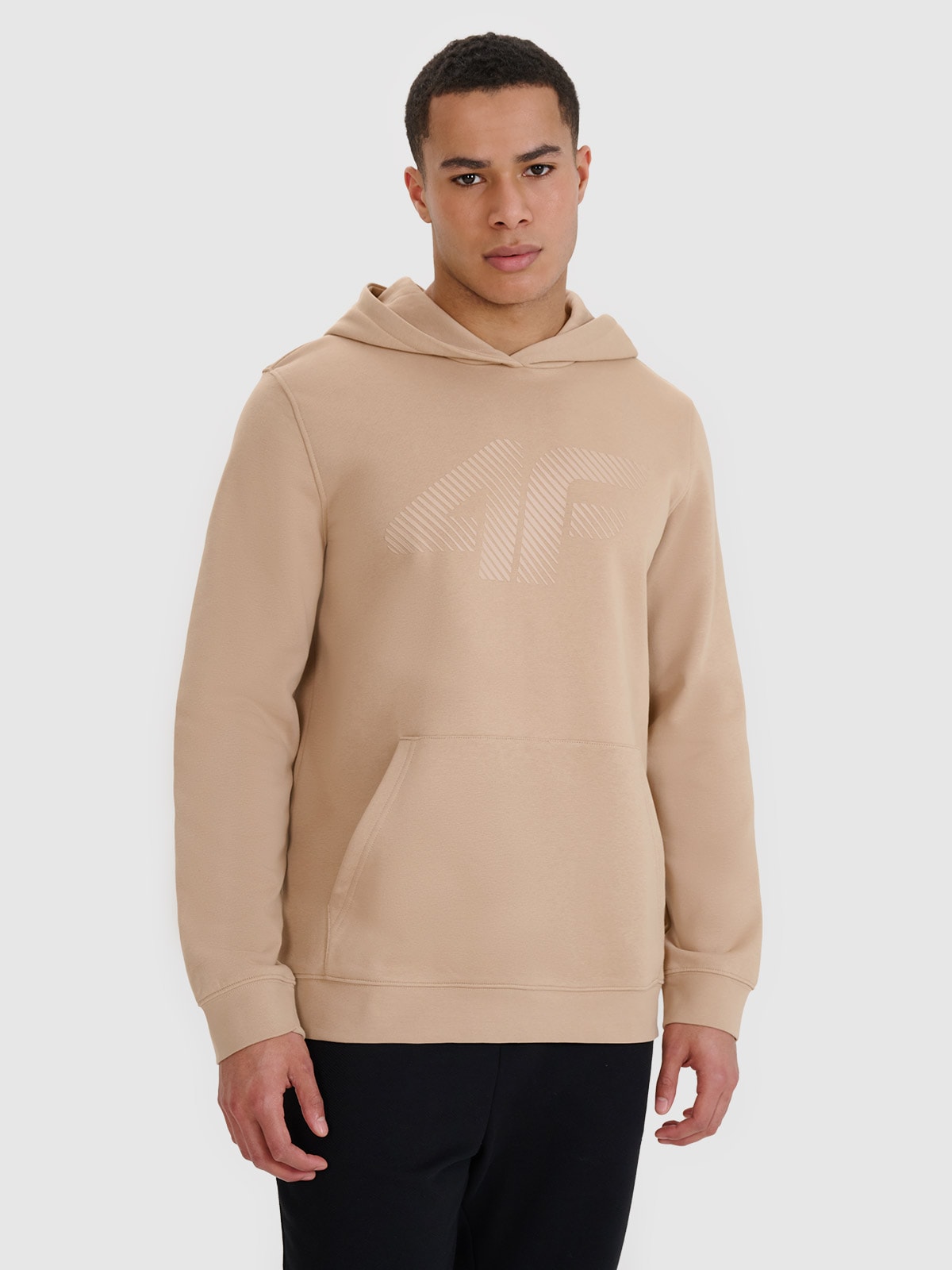 4F Bluza dresowa nierozpinana z kapturem męska - beżowa L