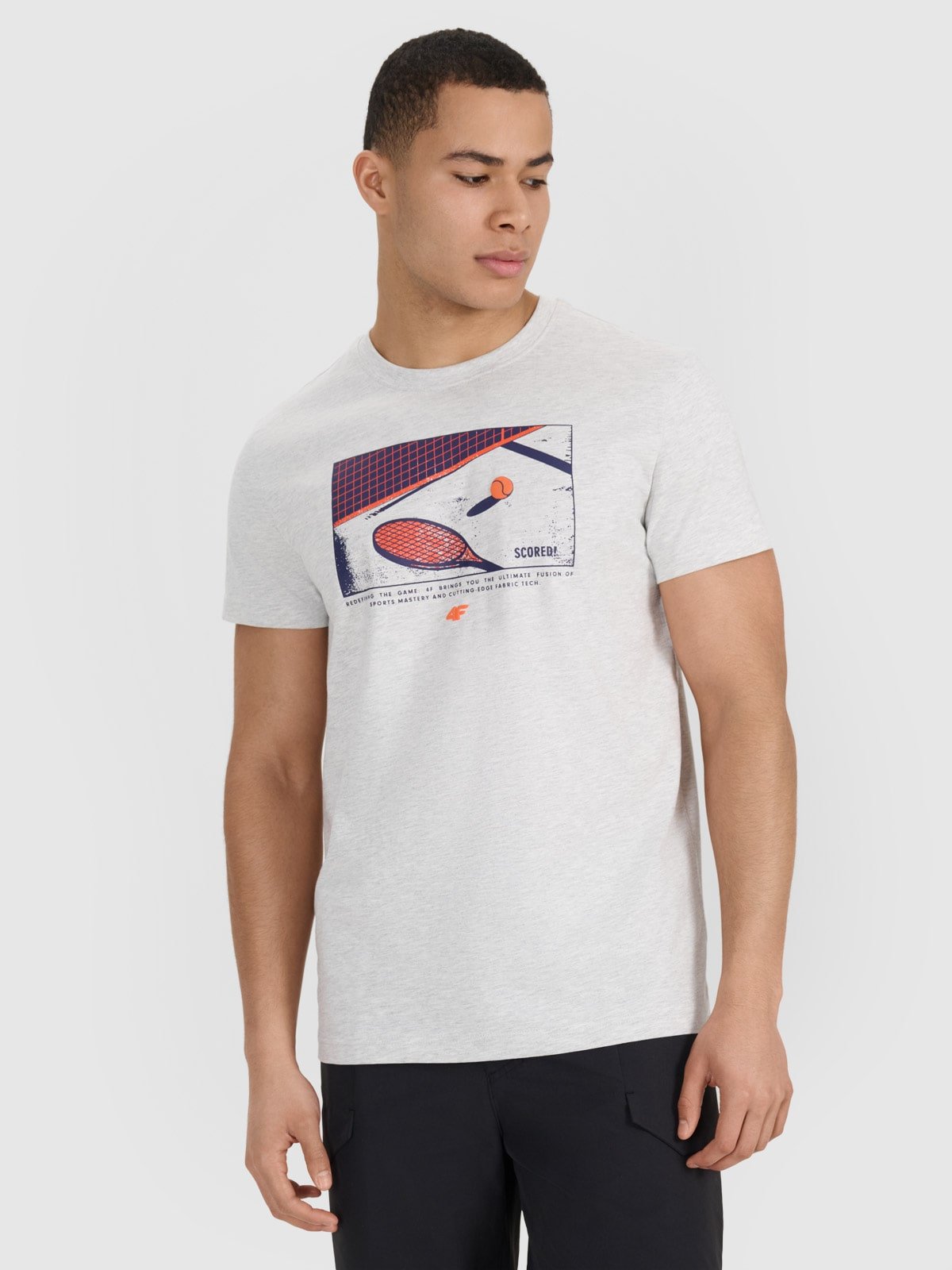 4F T-shirt regular z nadrukiem męski - szary M