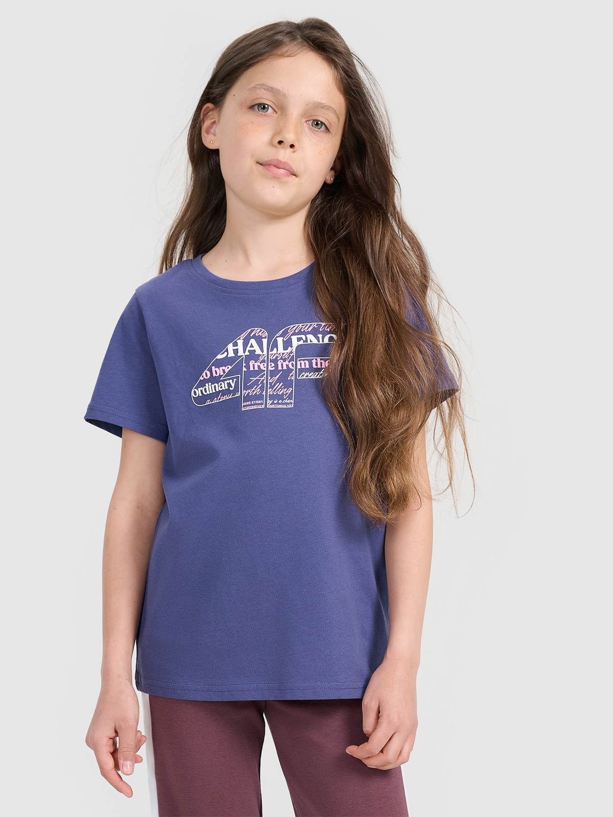 4F T-shirt regular z nadrukiem dziewczęcy - granatowy 164 (13-14 lat)