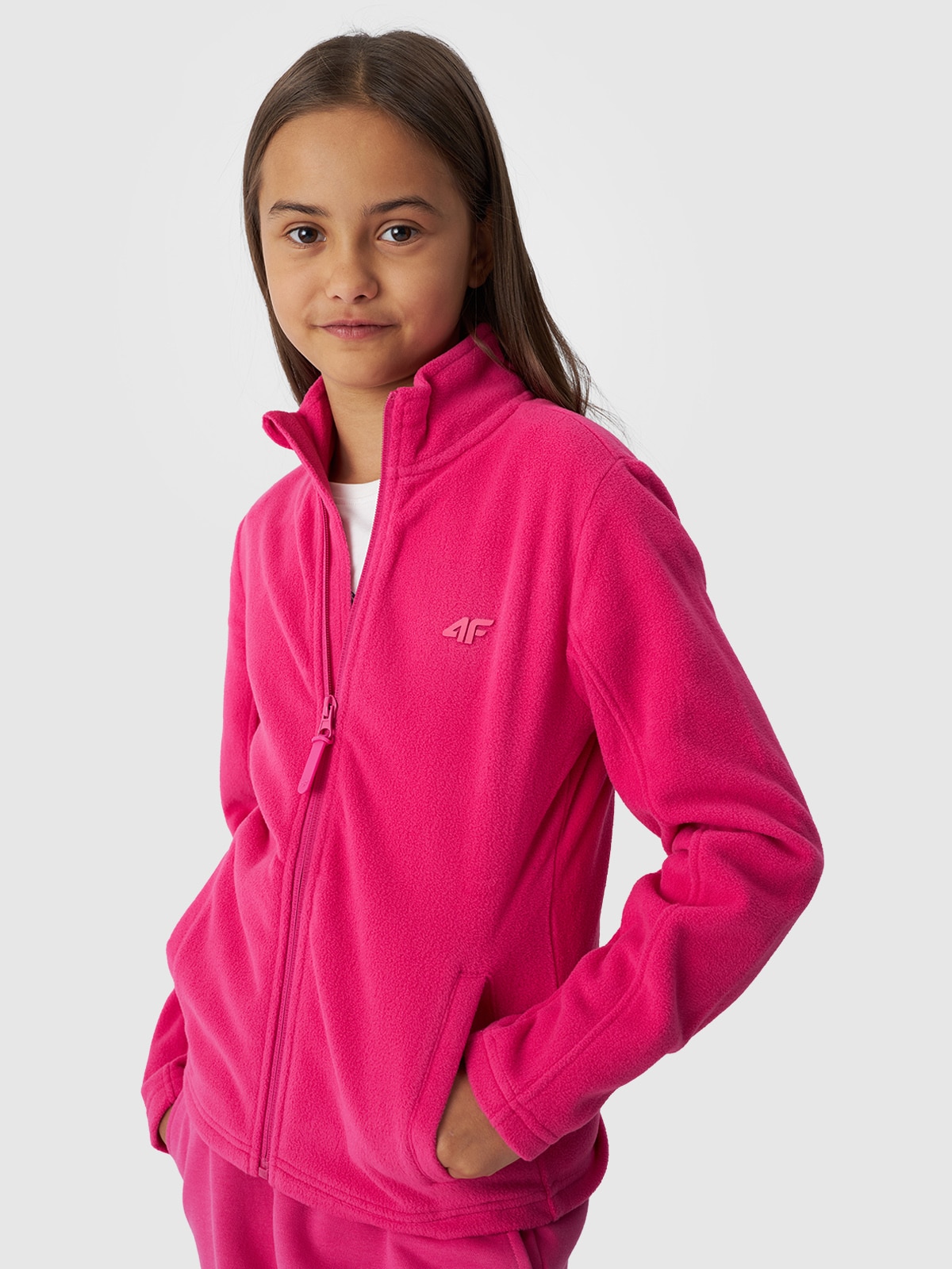 4F Polar slim ze stójką dziewczęcy - rózowy 146 (10-11 lat)