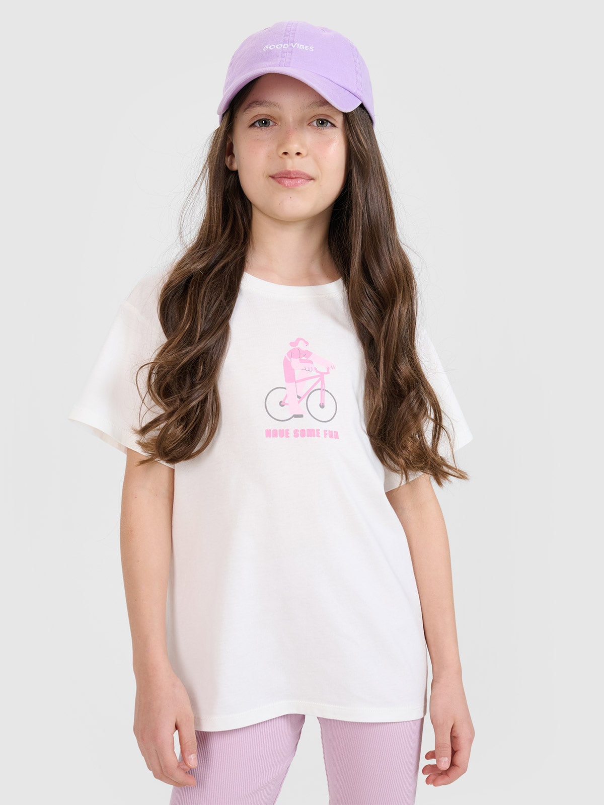 4F T-shirt regular z nadrukiem dziewczęcy - biały 152 (11-12 lat)