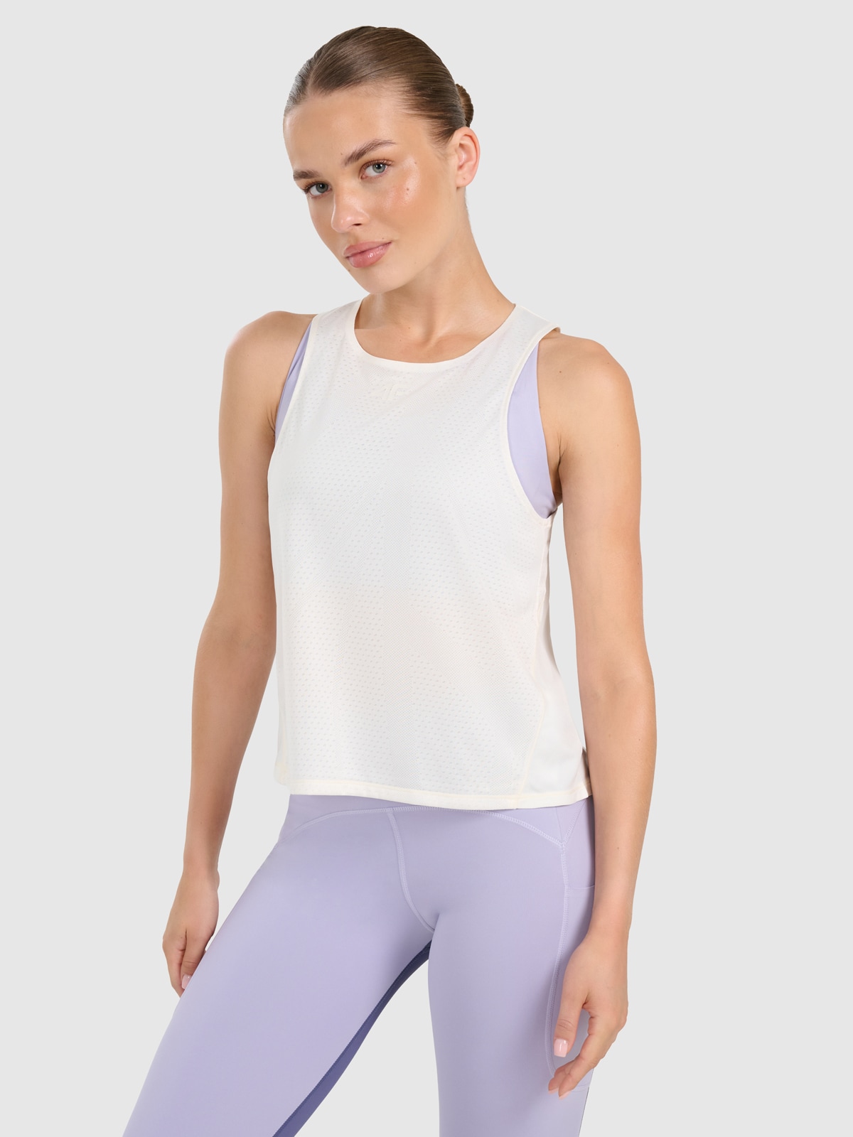 4F Top treningowy szybkoschnący damski - beżowy XS