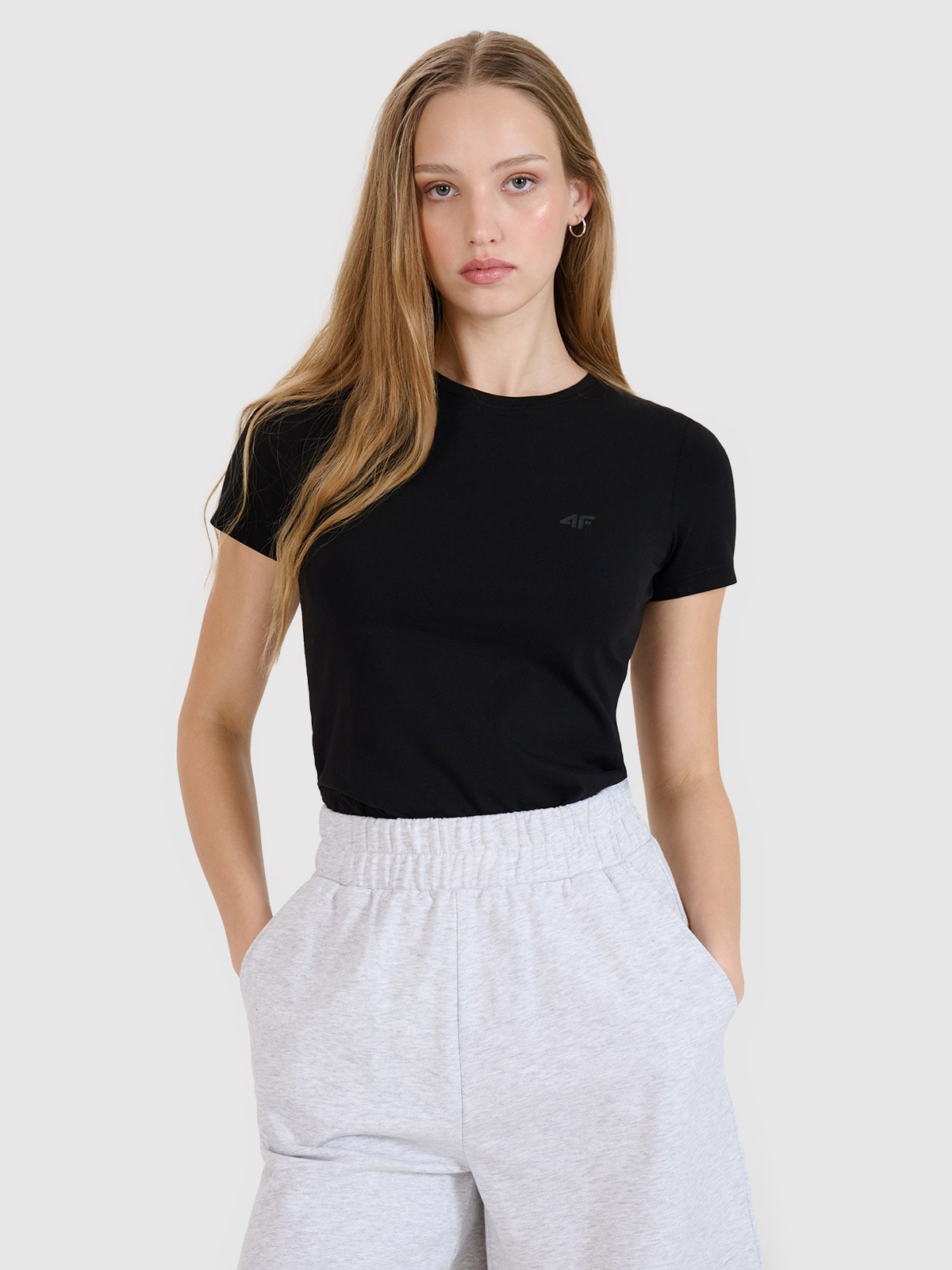 4F T-shirt slim gładki damski (2-pack) - czarny XXL