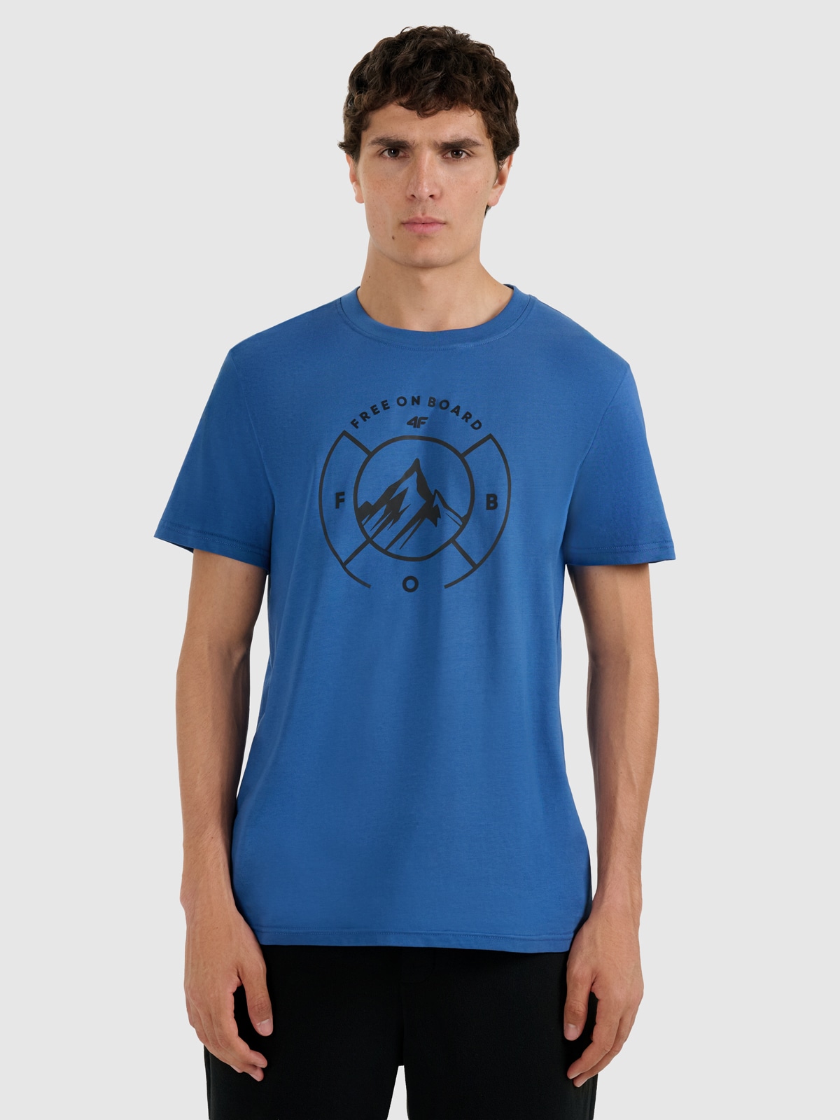 4F T-shirt regular z nadrukiem męski - niebieski M