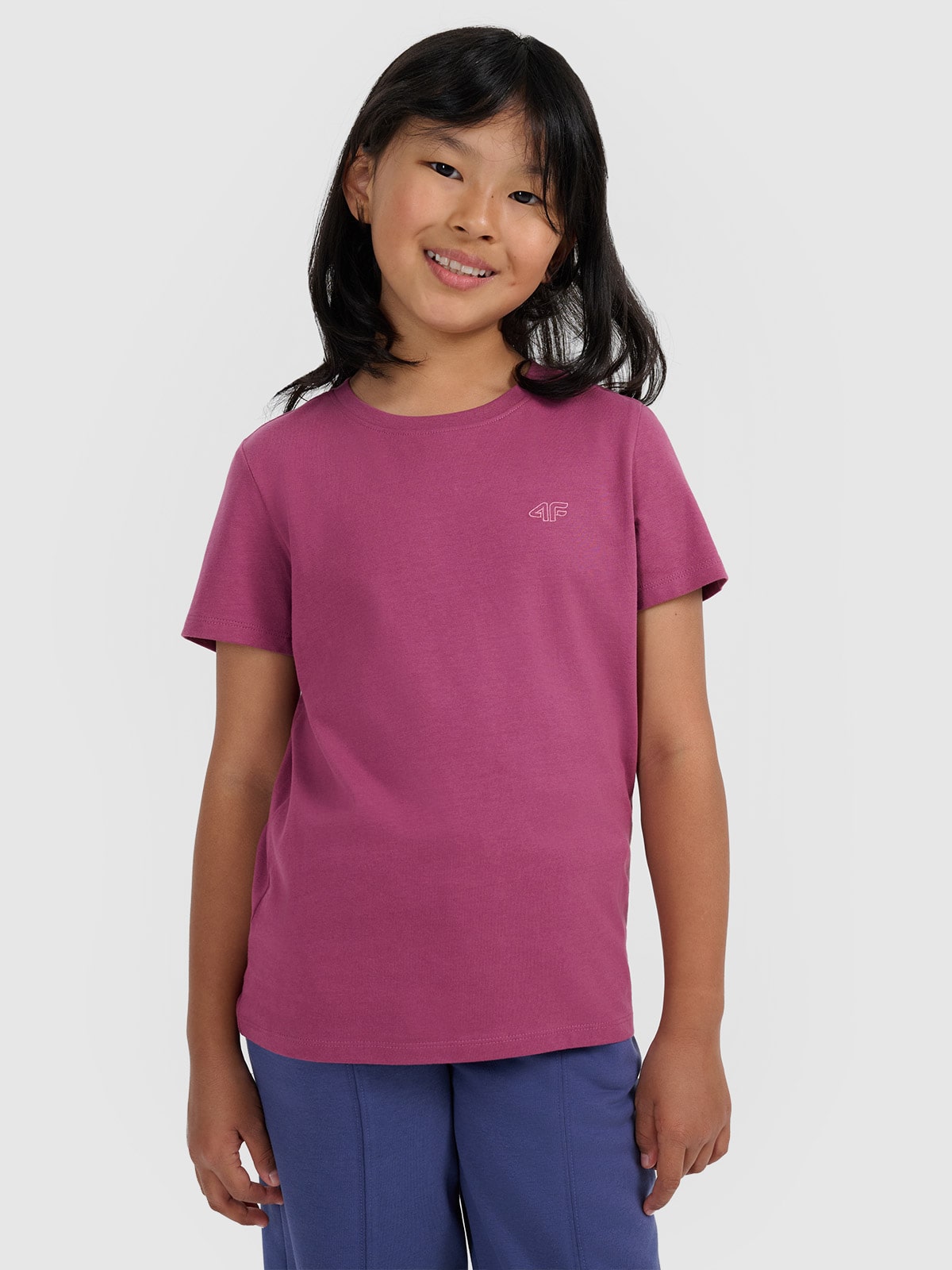 4F T-shirt regular gładki dziewczęcy - fioletowy 158 (12-13 lat)