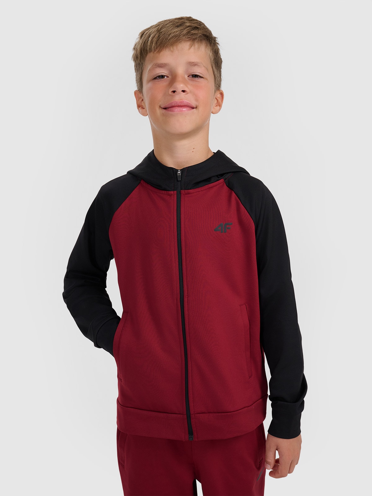 4F Bluza sportowa rozpinana z kapturem chłopięca - burgundowa 158/164 (12-14 lat)
