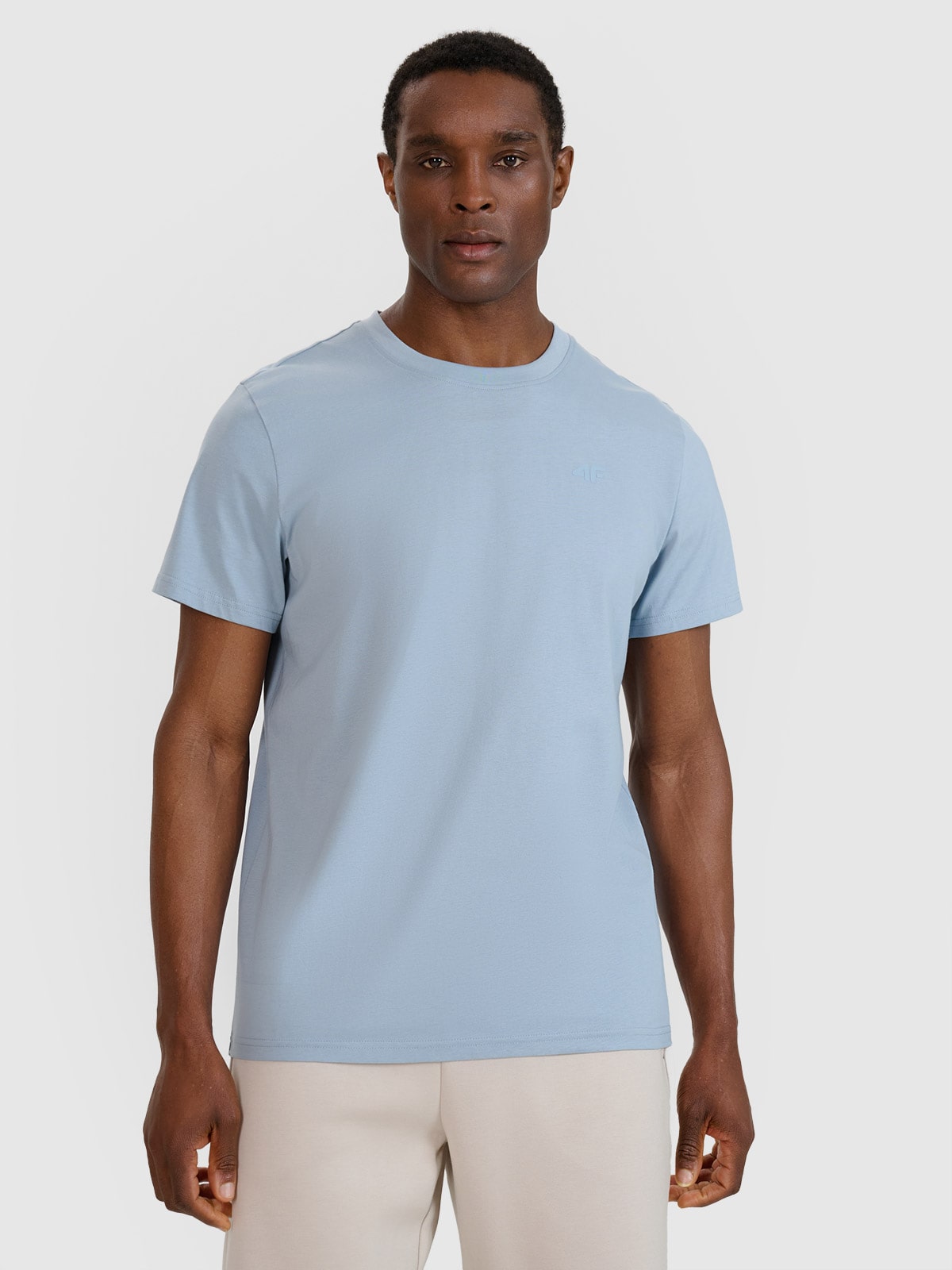 4F T-shirt regular gładki męski - niebieski S