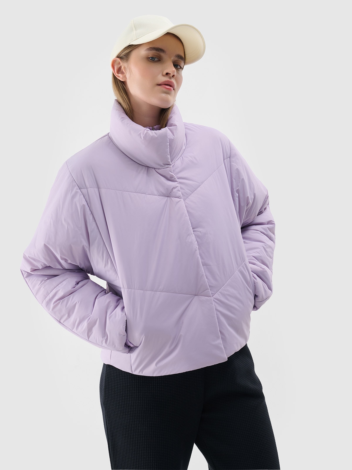 4F Kurtka puchowa z syntetycznym wypełnieniem damska - fioletowa L