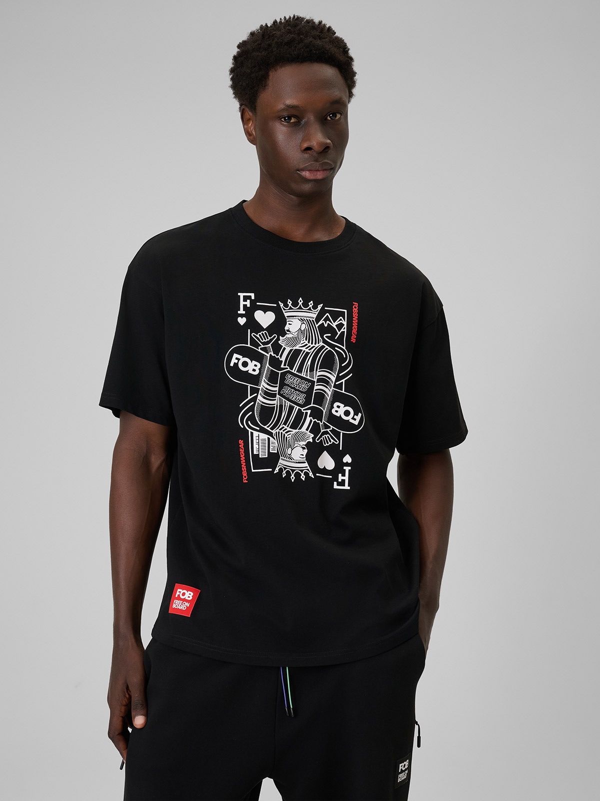 4F T-shirt loose z nadrukiem męski - czarny XL