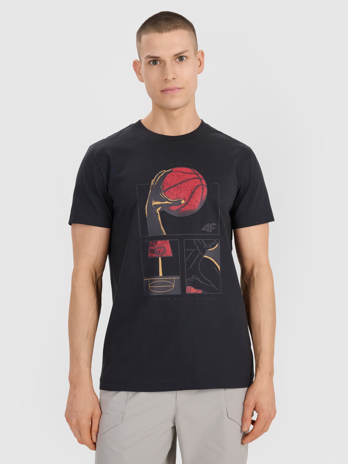 4F T-shirt oversize z nadrukiem męski - czarny XXL