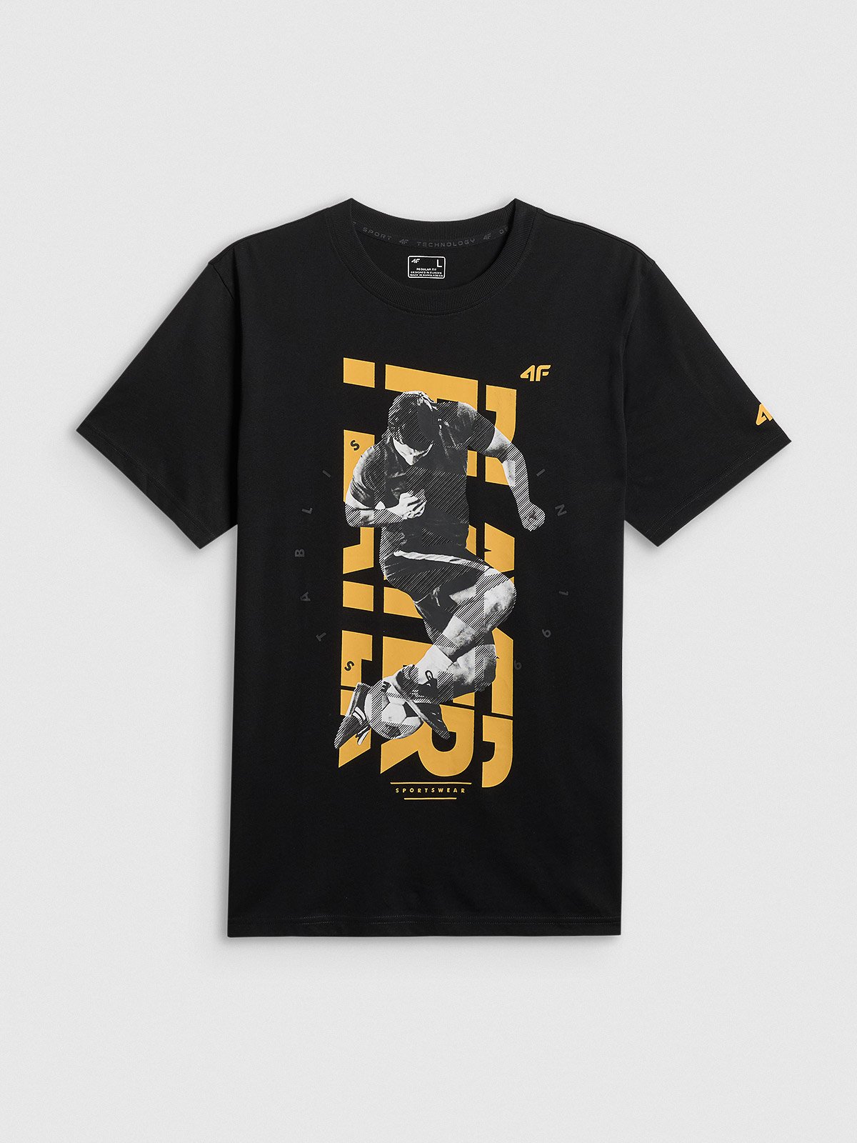 4F T-shirt regular z nadrukiem męski - czarny L