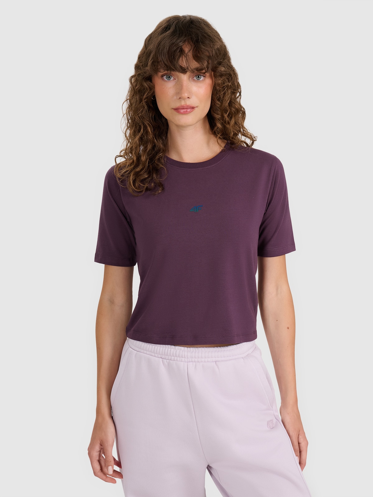 4F Crop-top slim gładki damski - fioletowy XS