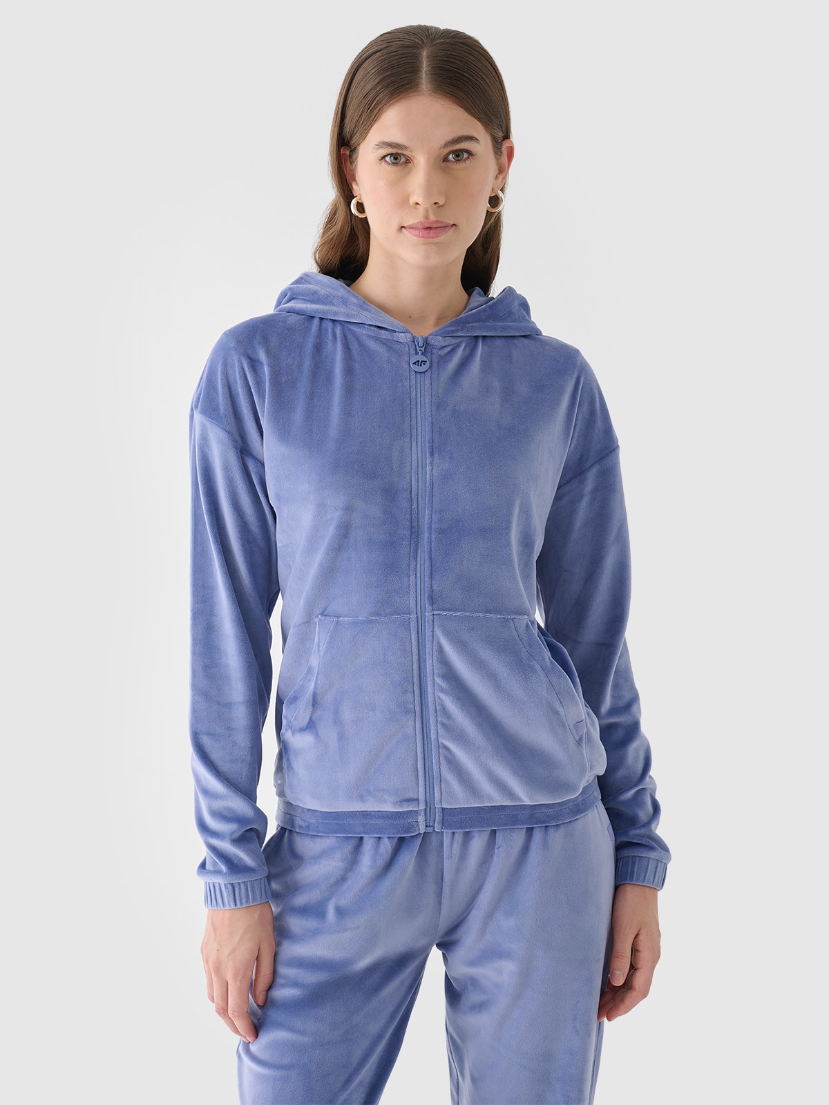 4F Bluza dresowa z weluru rozpinana z kapturem damska - granatowa S