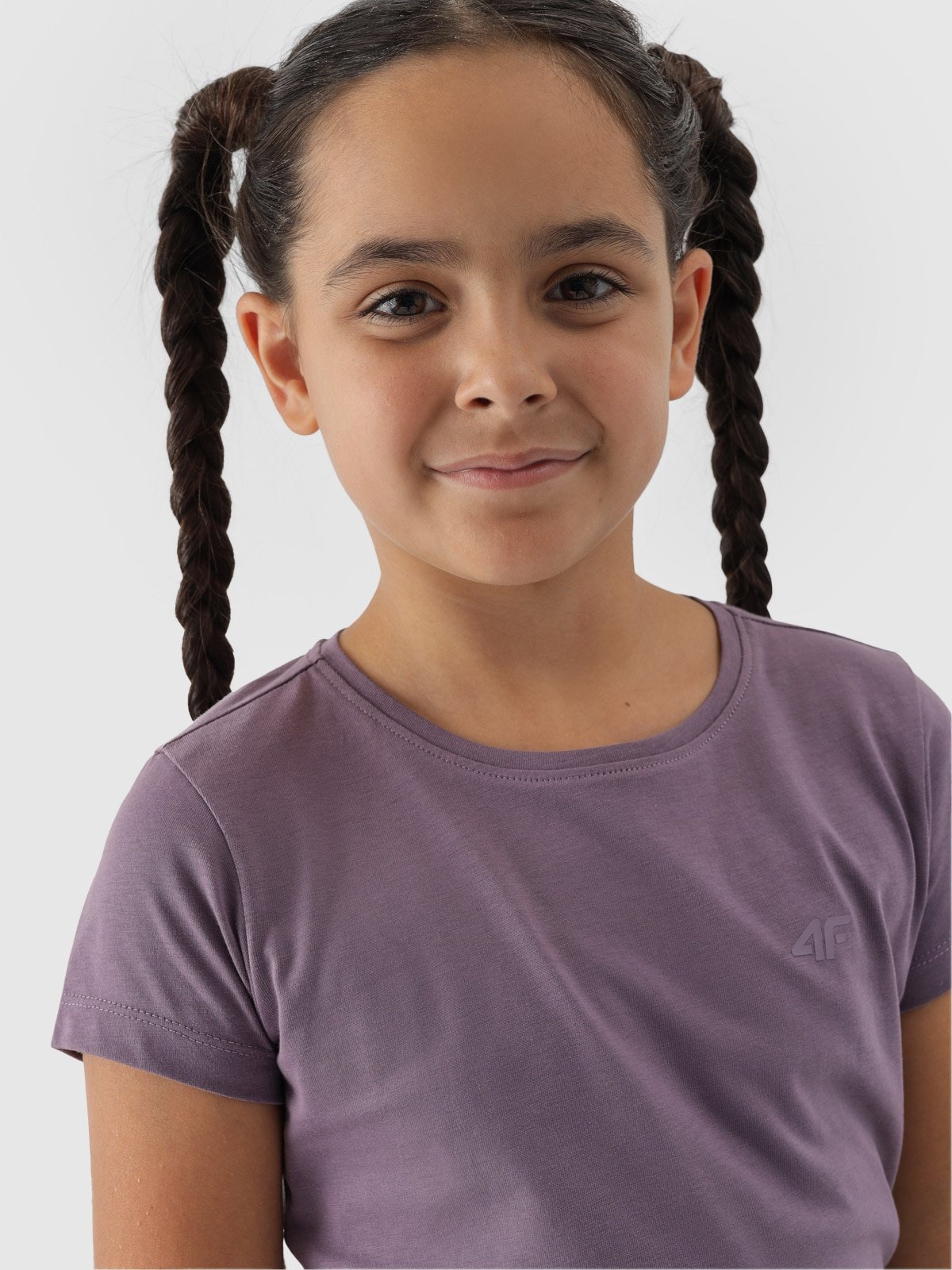 4F T-shirt gładki dziewczęcy - fioletowy 128 (7-8 lat)